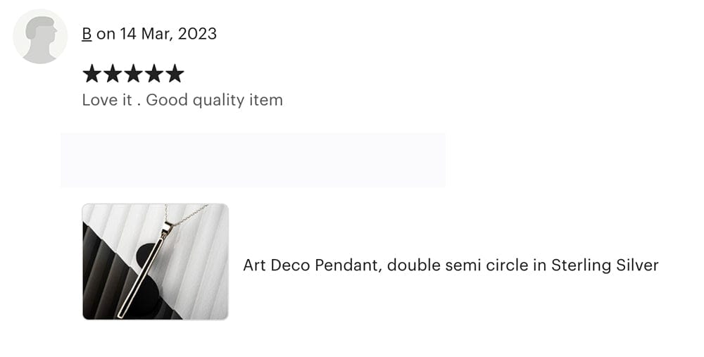 Hepburn and Hughes Art Deco Pendant, double semi circle in Sterling Silver
