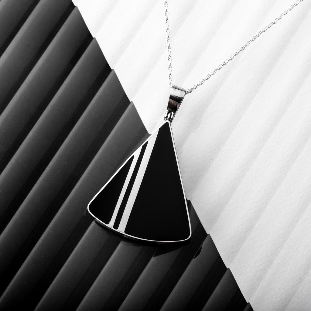 Hepburn and Hughes Art Deco Pendant, Large Triangle in Sterling Silver