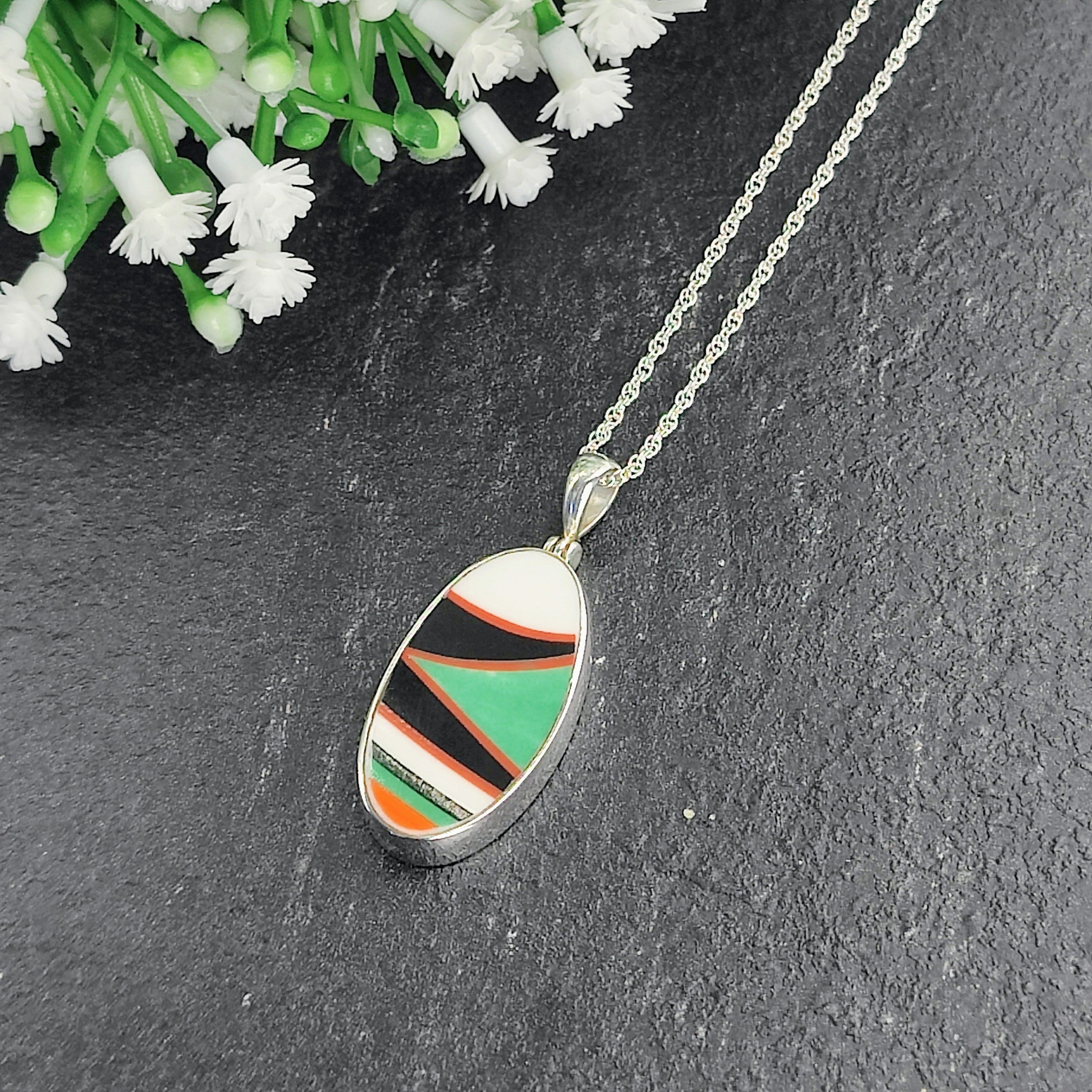 Hepburn and Hughes Art Deco pendant | Oval Clarice Cliff necklace | 40mm long | Four options | Sterling Silver