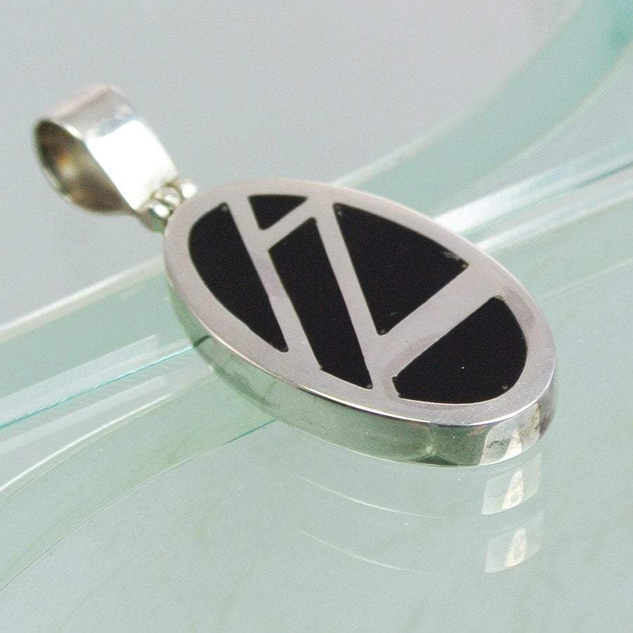 Hepburn and Hughes Art Deco Pendant, small oval in Sterling Silver