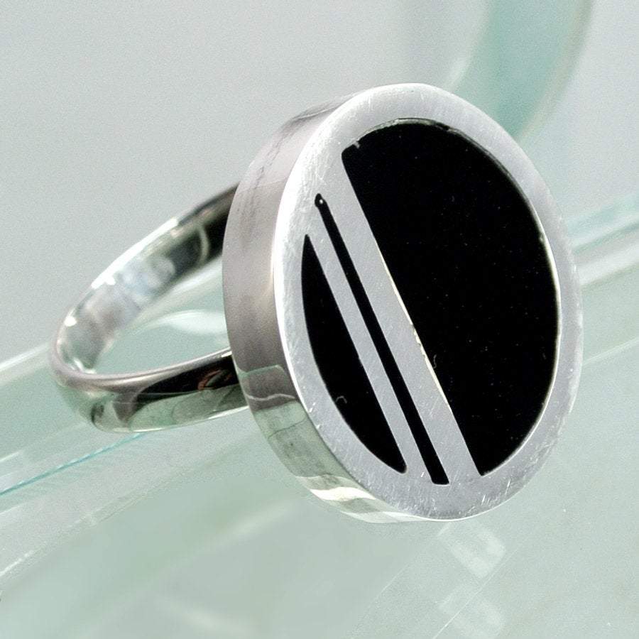 Hepburn and Hughes Art Deco Ring, circle in Sterling Silver