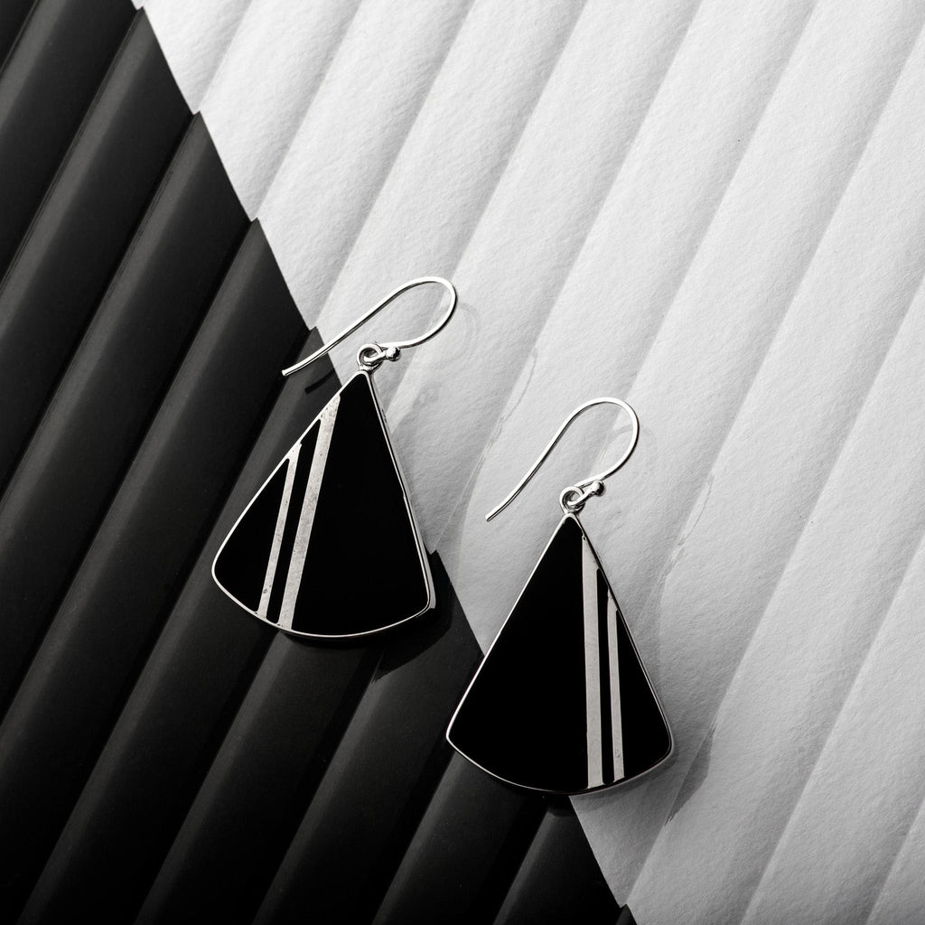 Hepburn and Hughes Art Deco Triangular Pendant and Earrings Set, in Sterling Silver