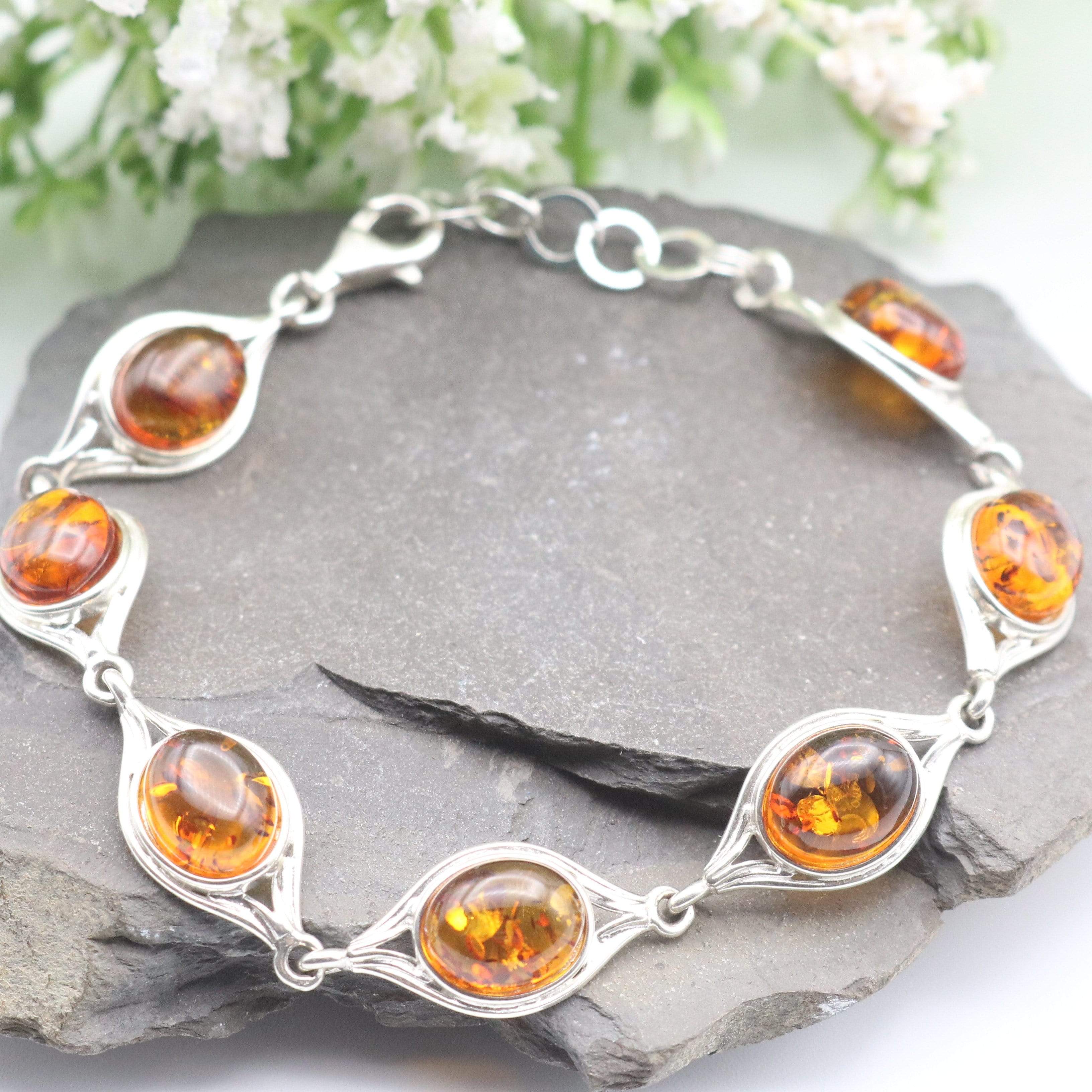 Hepburn and Hughes Baltic Amber Bracelet, Ovals in Sterling Silver