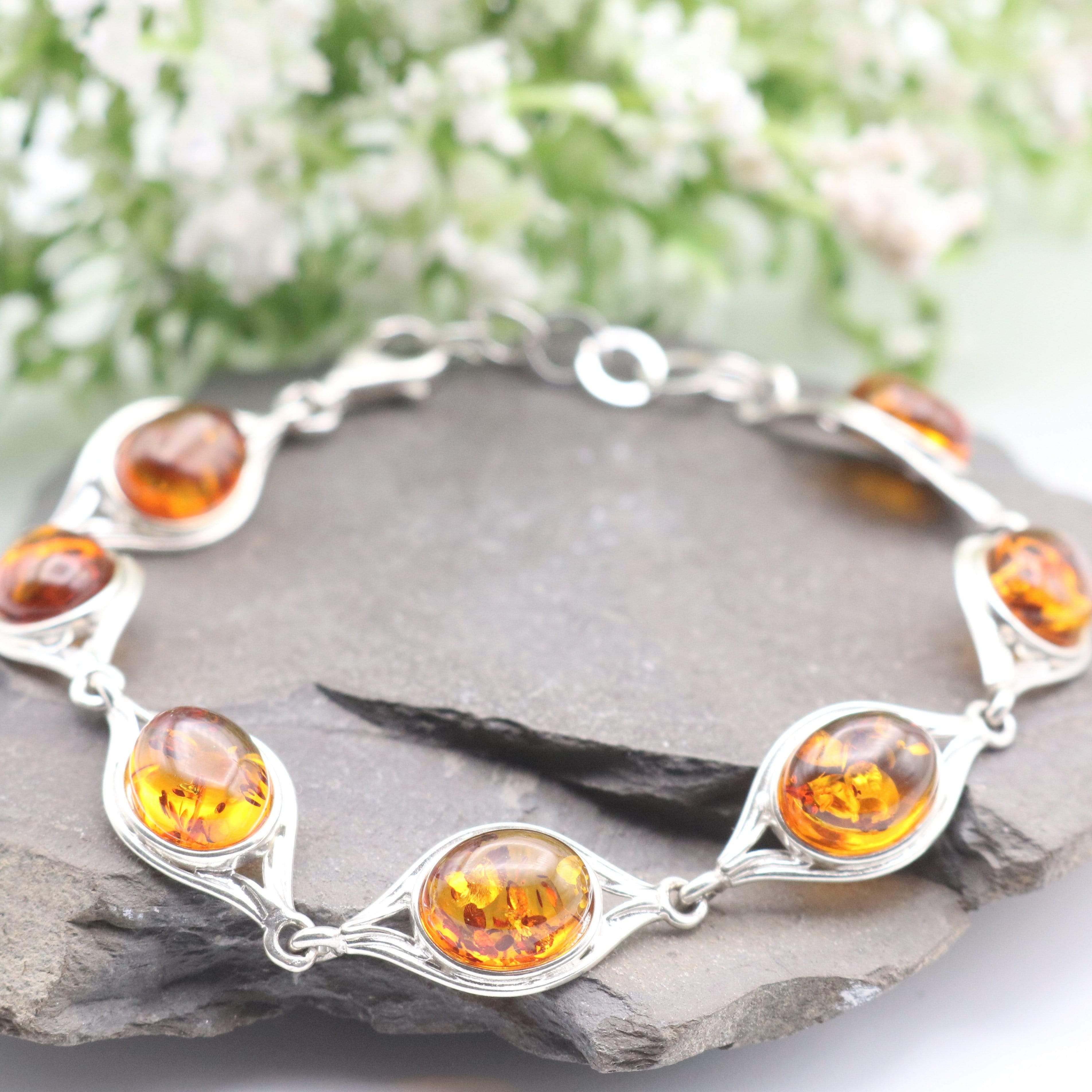 Hepburn and Hughes Baltic Amber Bracelet, Ovals in Sterling Silver