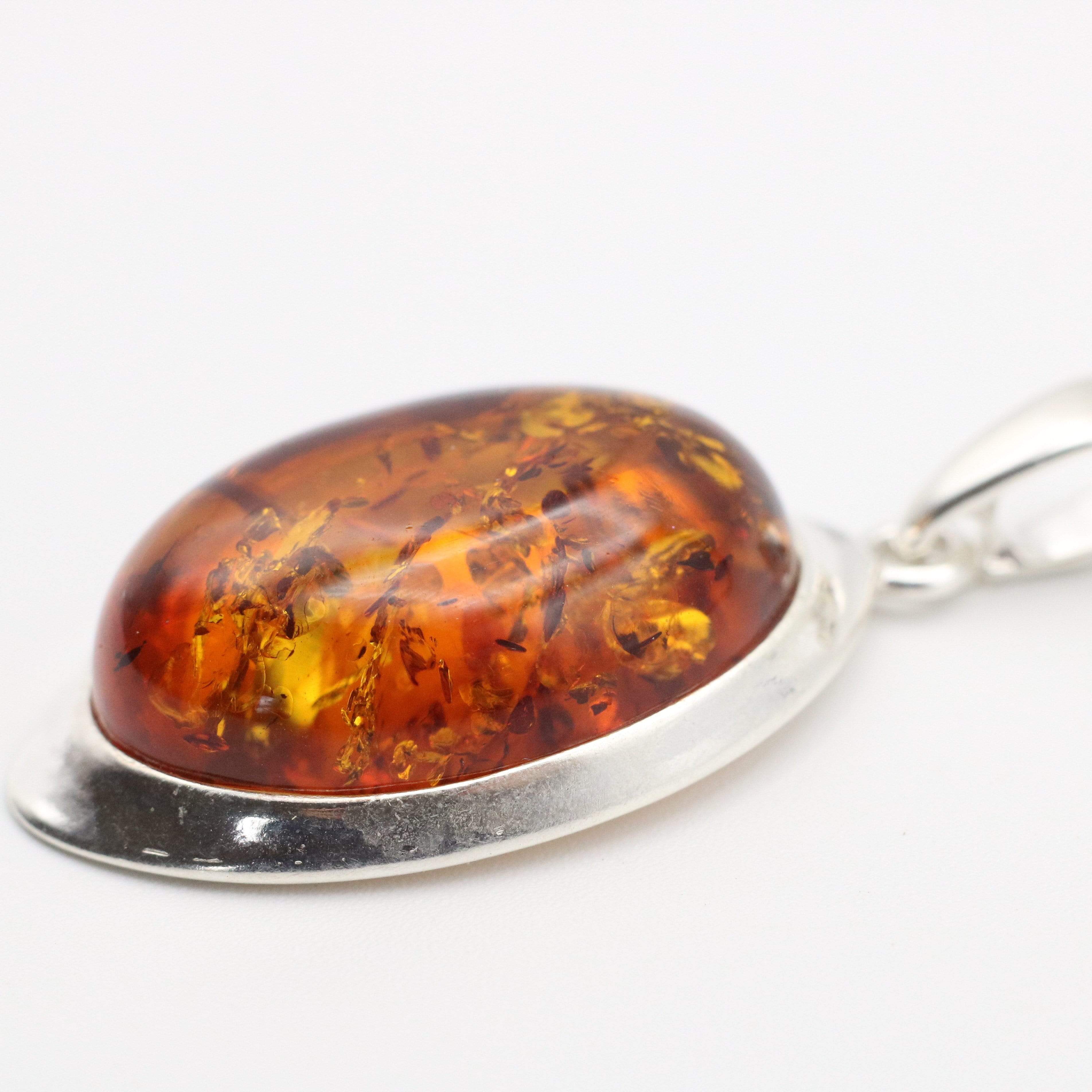 Hepburn and Hughes Baltic Amber Pendant, Oval in Sterling Silver