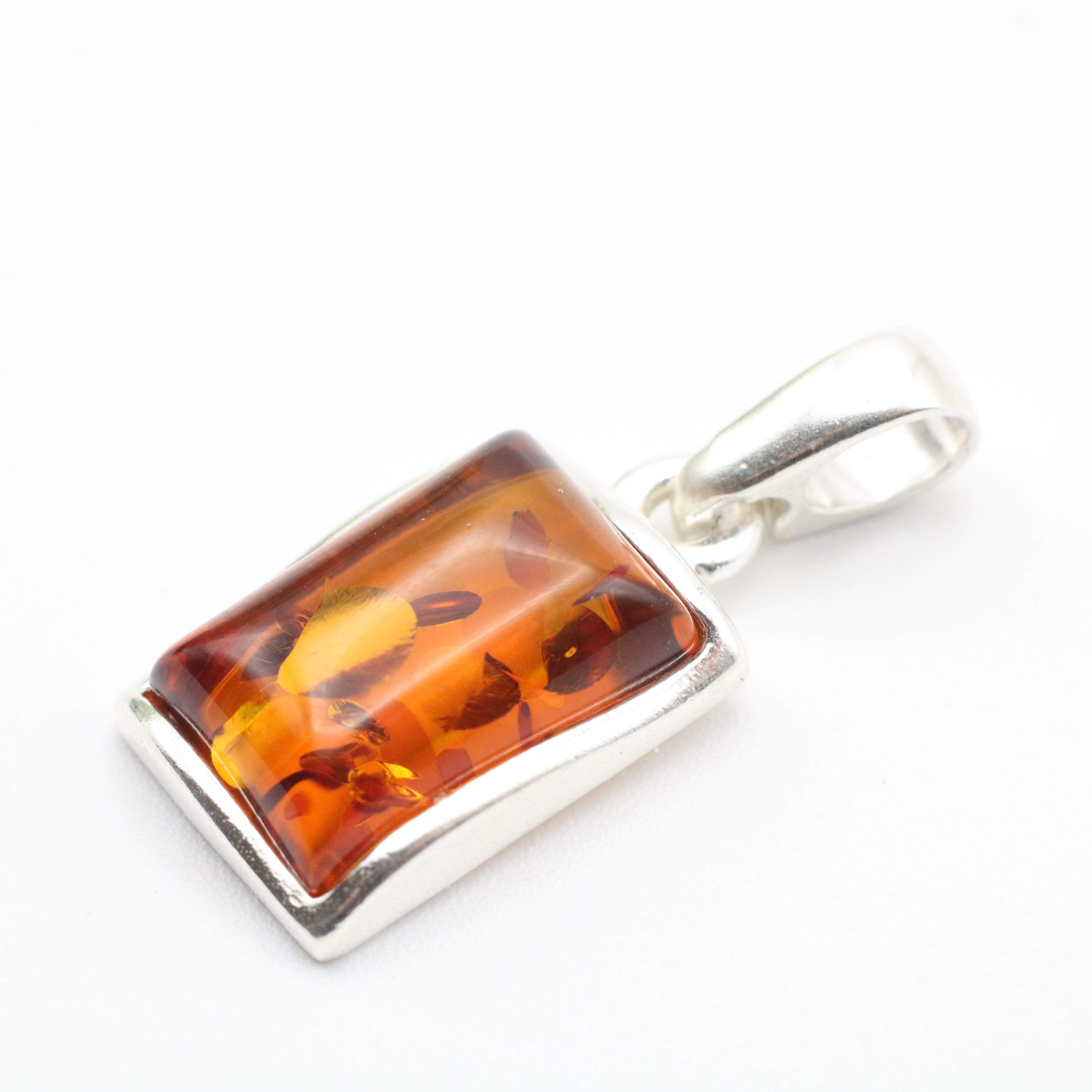 Hepburn and Hughes Baltic Amber Pendant, Rectangle in Sterling Silver