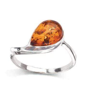 Hepburn and Hughes Baltic Amber Ring, Pear in Sterling Silver