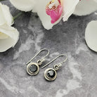 Hepburn and Hughes Black Onyx Earrings | Circular Drop Ear Wire | Sterling Silver