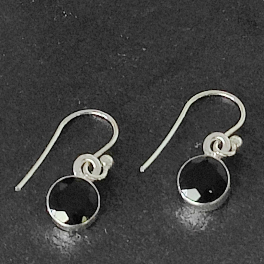Hepburn and Hughes Black Onyx Earrings | Circular Drop with ear wire | Sterling Silver
