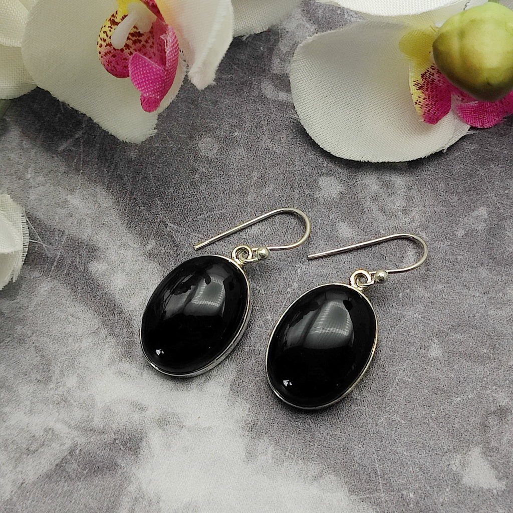 Hepburn and Hughes Black Onyx Earrings | Oval or Round | Ear Wire | Sterling Silver