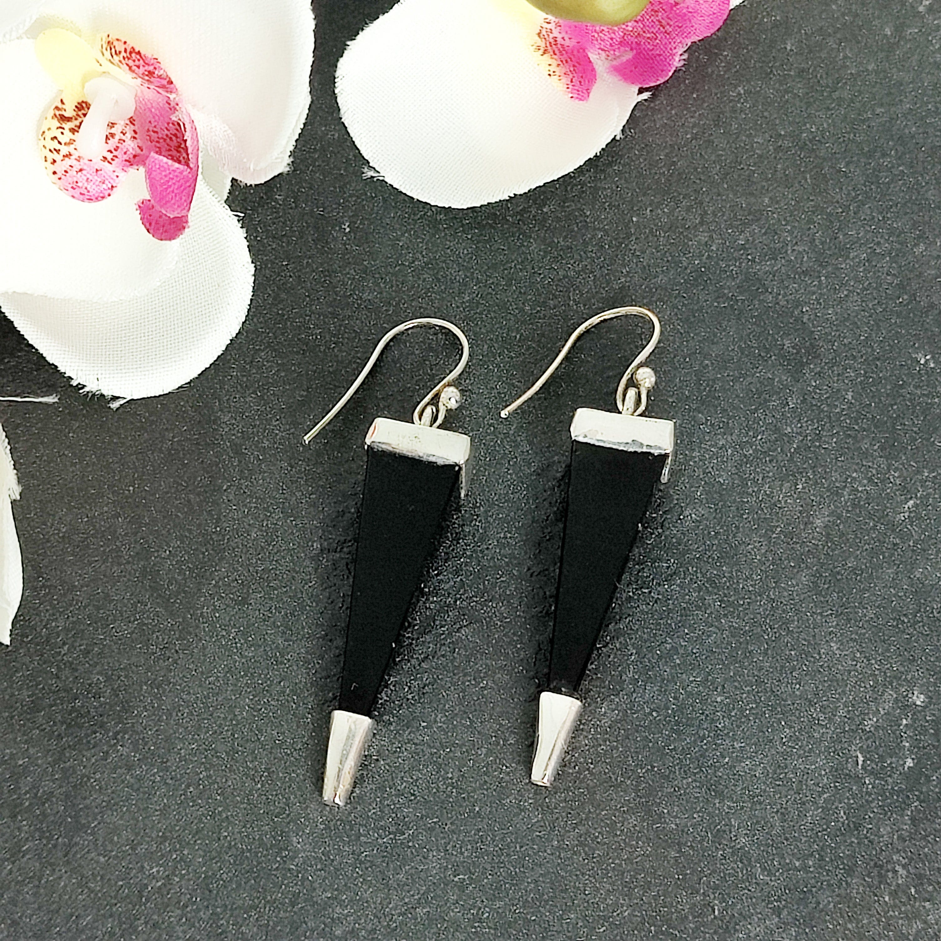 Hepburn and Hughes Black Onyx Earrings | Pointed Prism | Sterling Silver