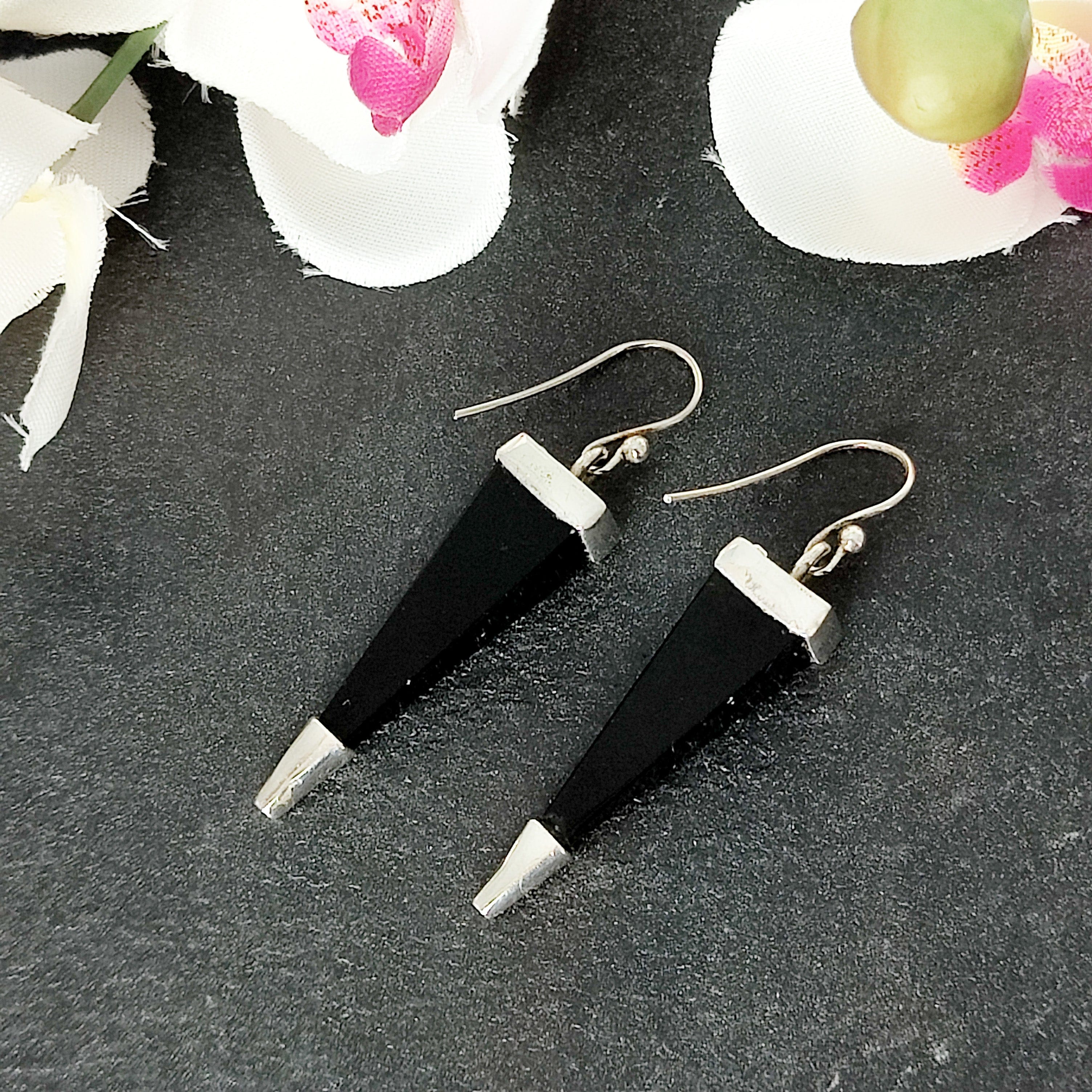 Hepburn and Hughes Black Onyx Earrings | Pointed Prism | Sterling Silver
