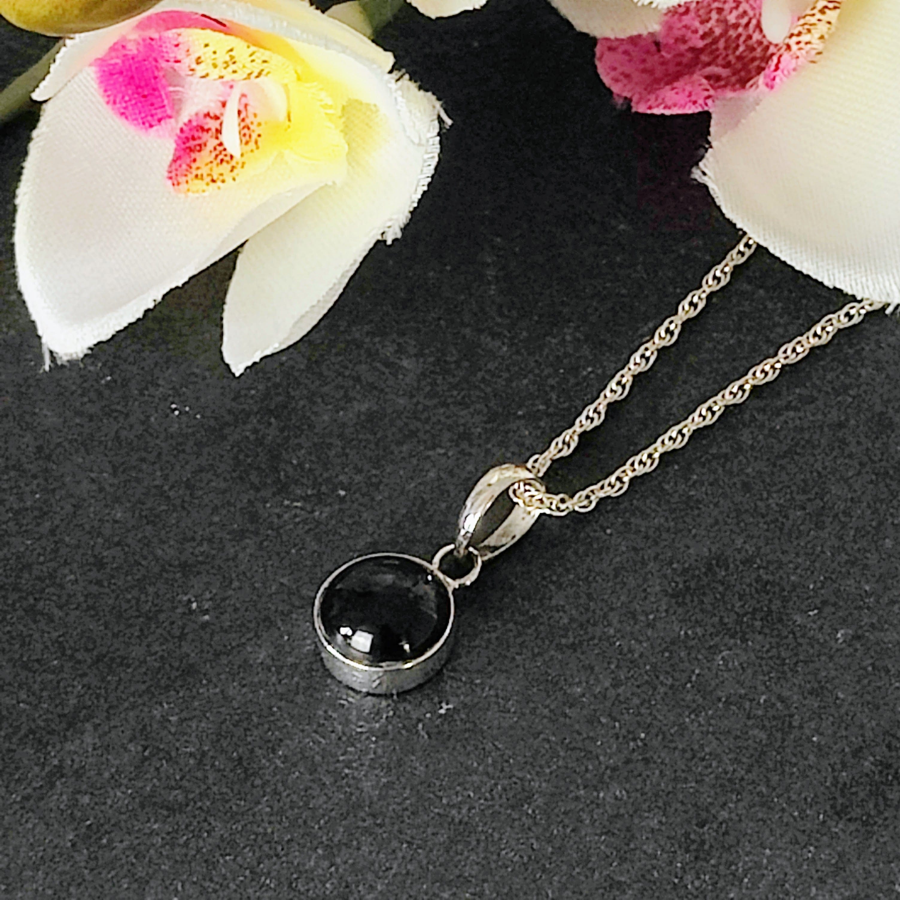 Hepburn and Hughes Black Onyx Pendant | Small Circle | Sterling Silver