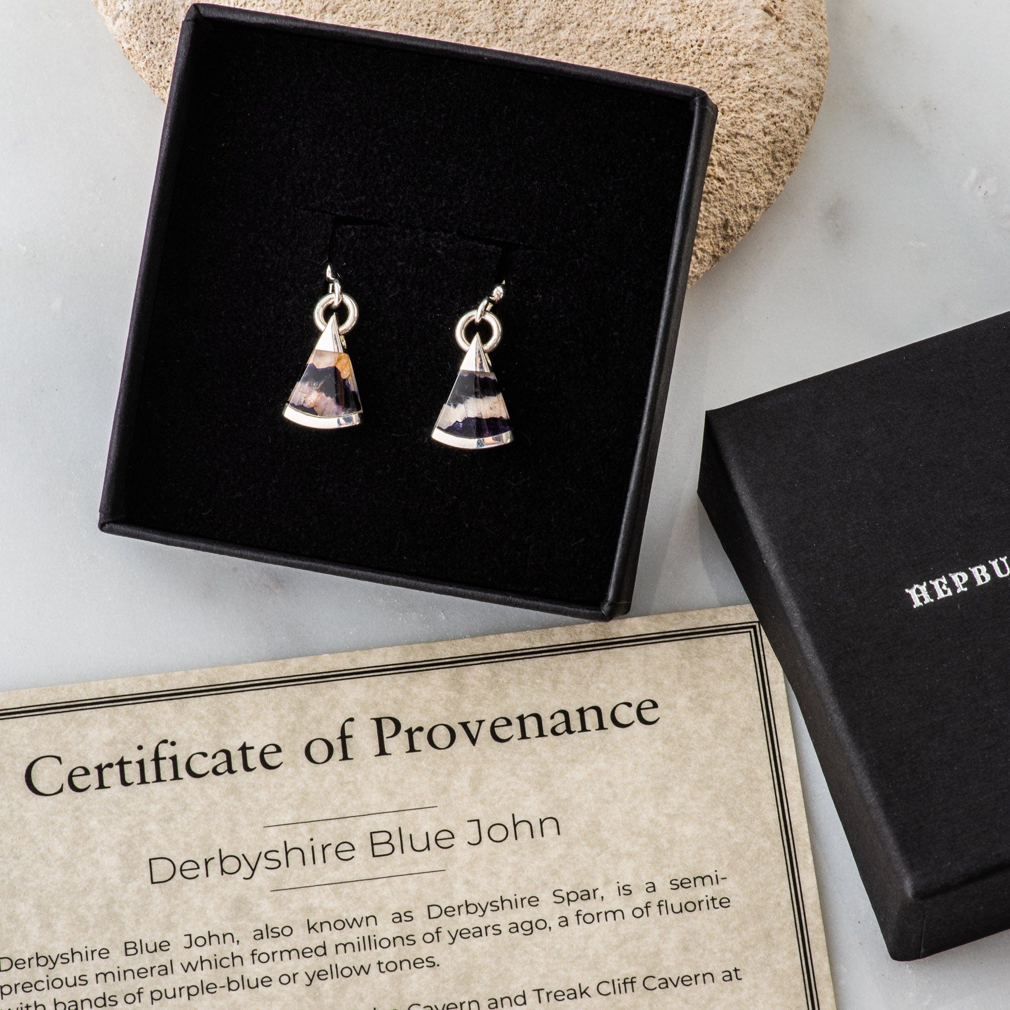 Hepburn and Hughes Blue John Earrings | Triangle | Sterling Silver