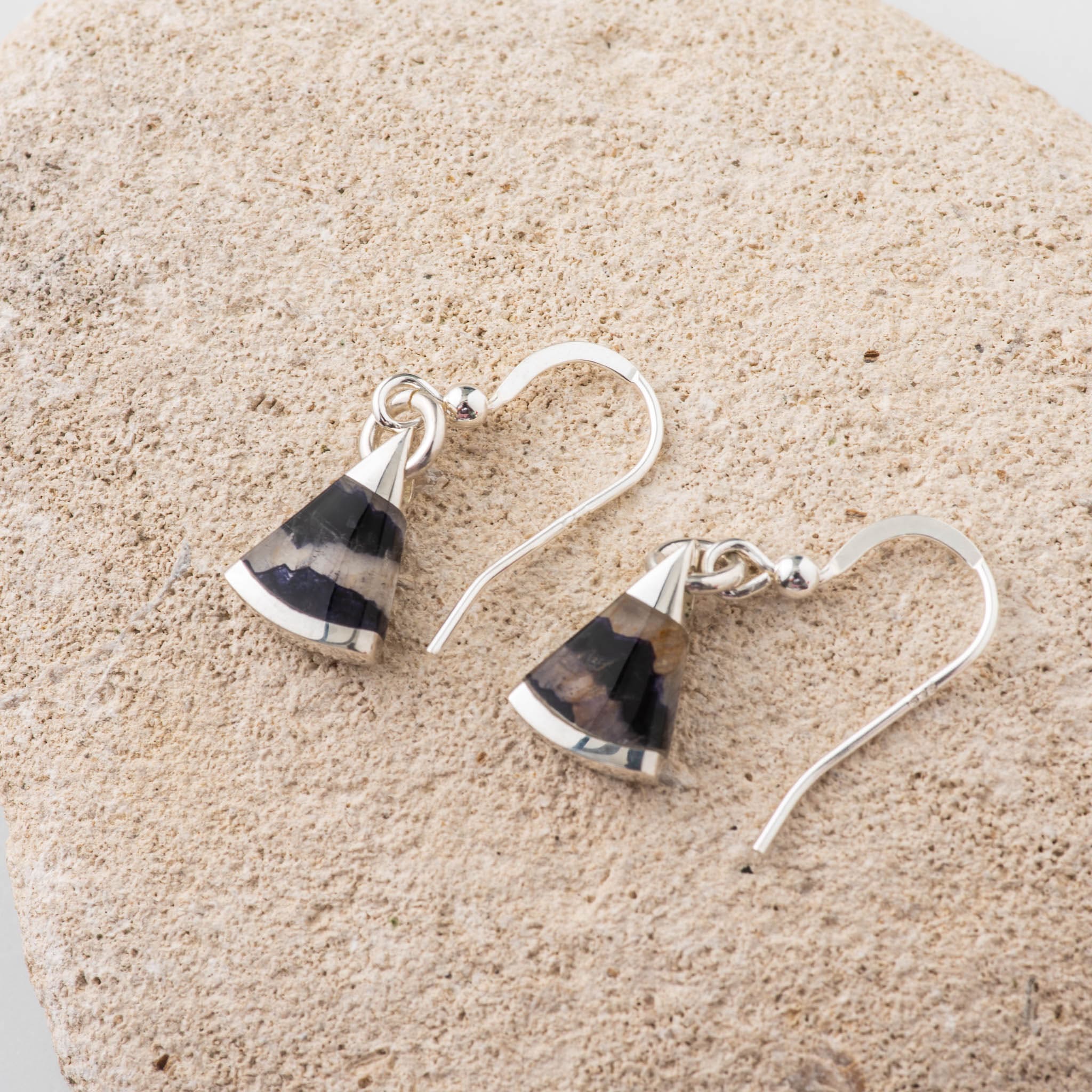 Hepburn and Hughes Blue John Earrings | Triangle | Sterling Silver