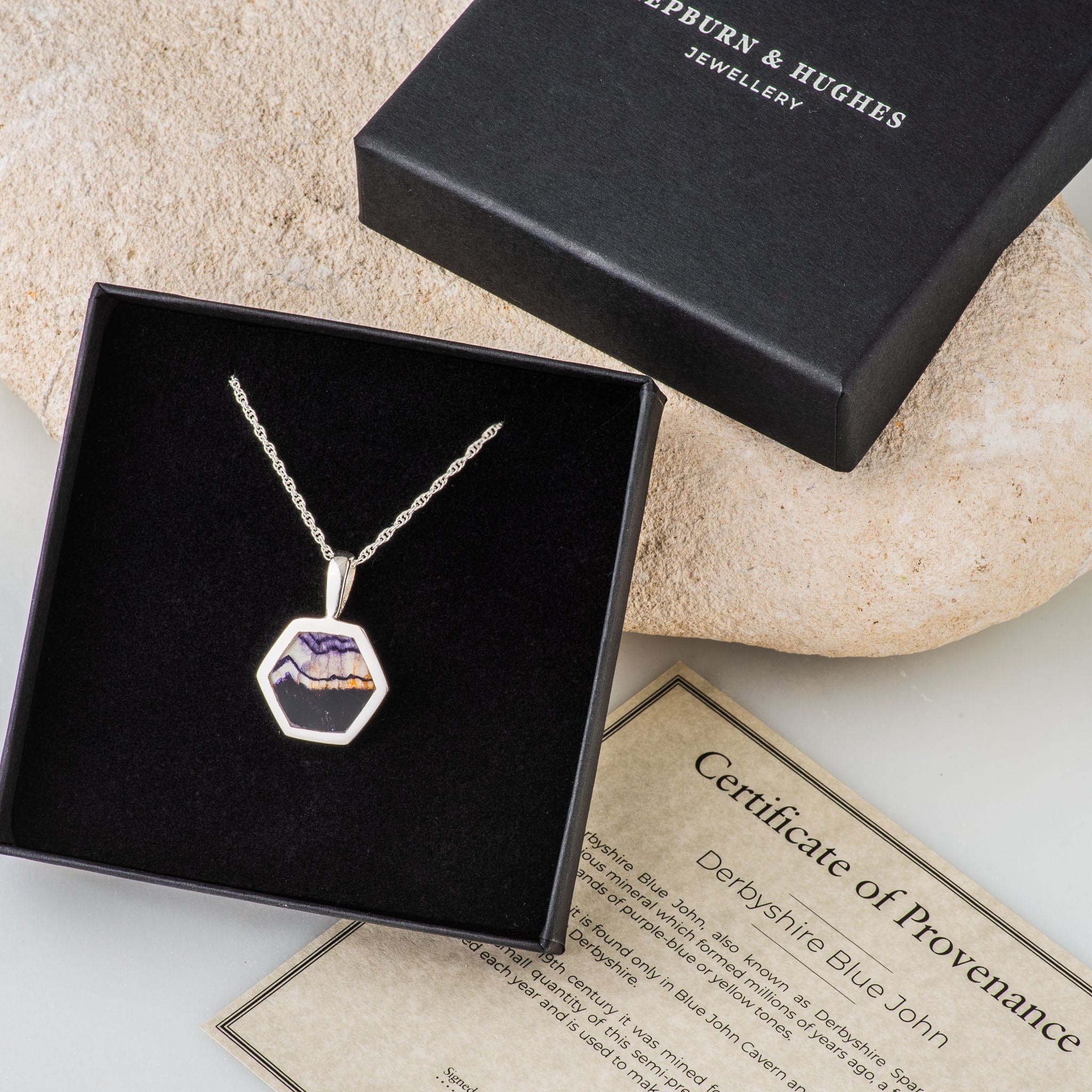 Hepburn and Hughes Blue John Pendant | Hexagon | Sterling Silver
