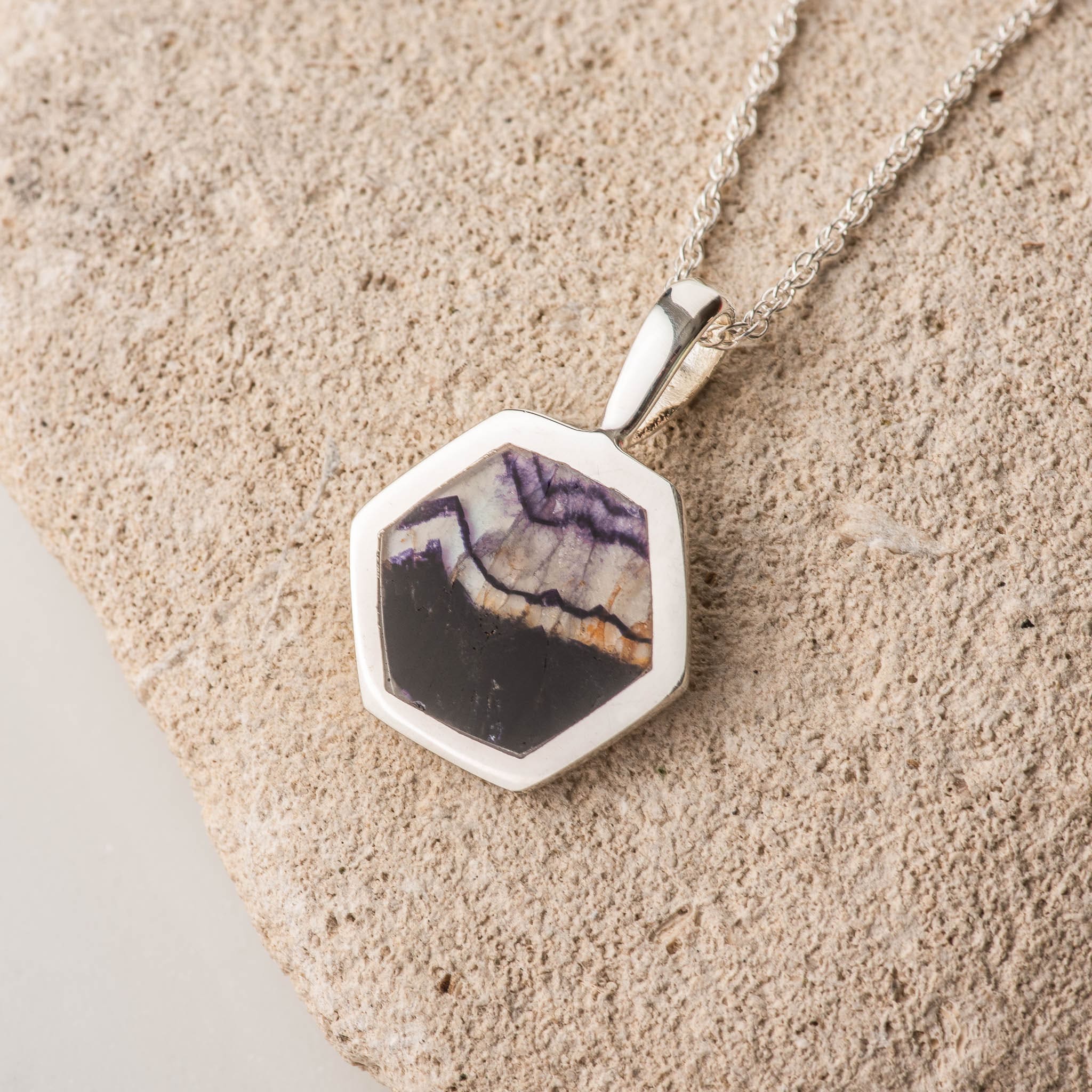 Hepburn and Hughes Blue John Pendant | Hexagon | Sterling Silver