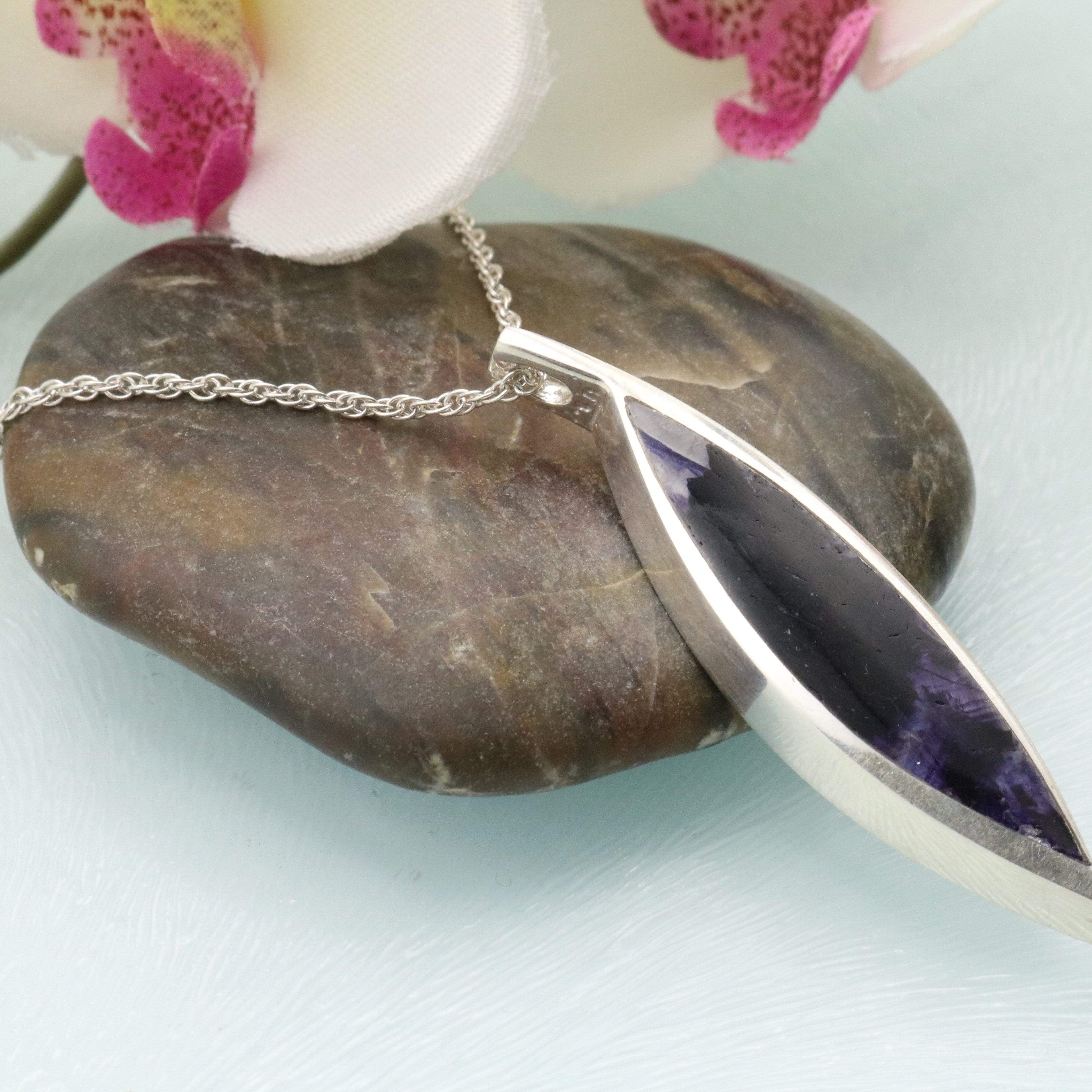 Hepburn and Hughes Blue John Pendant | Pointed Oval | Sterling Silver