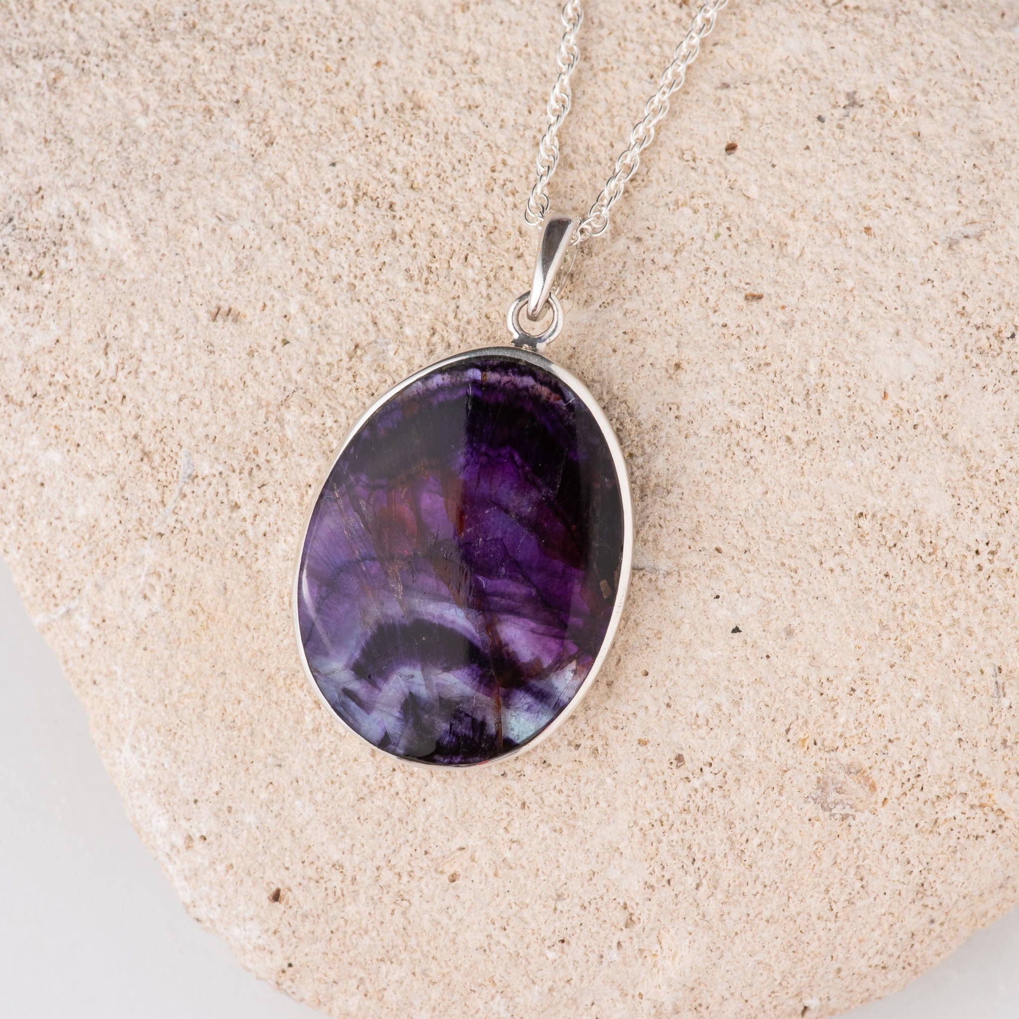 Hepburn and Hughes Blue John Pendant | Tree of Life | Oval | Sterling Silver