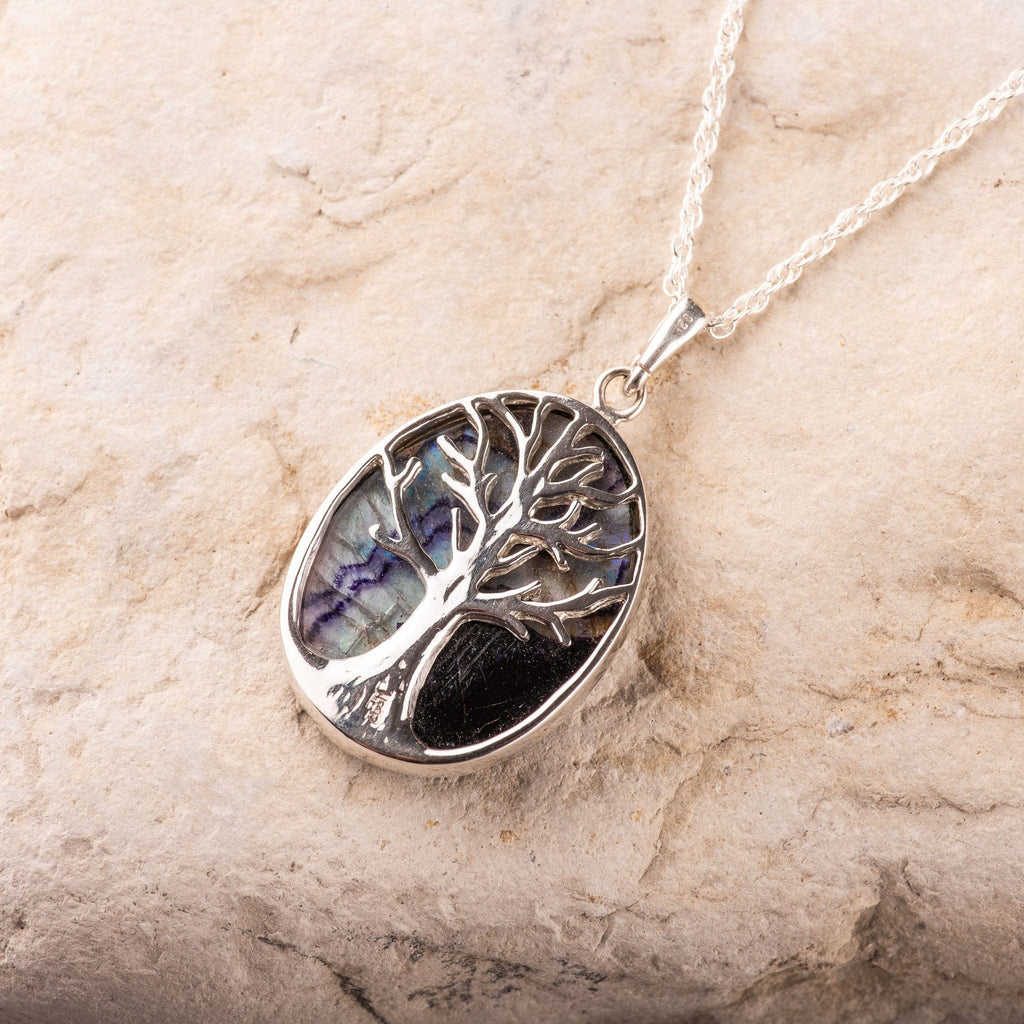 Hepburn and Hughes Blue John Pendant | Tree of Life | Oval | Sterling Silver