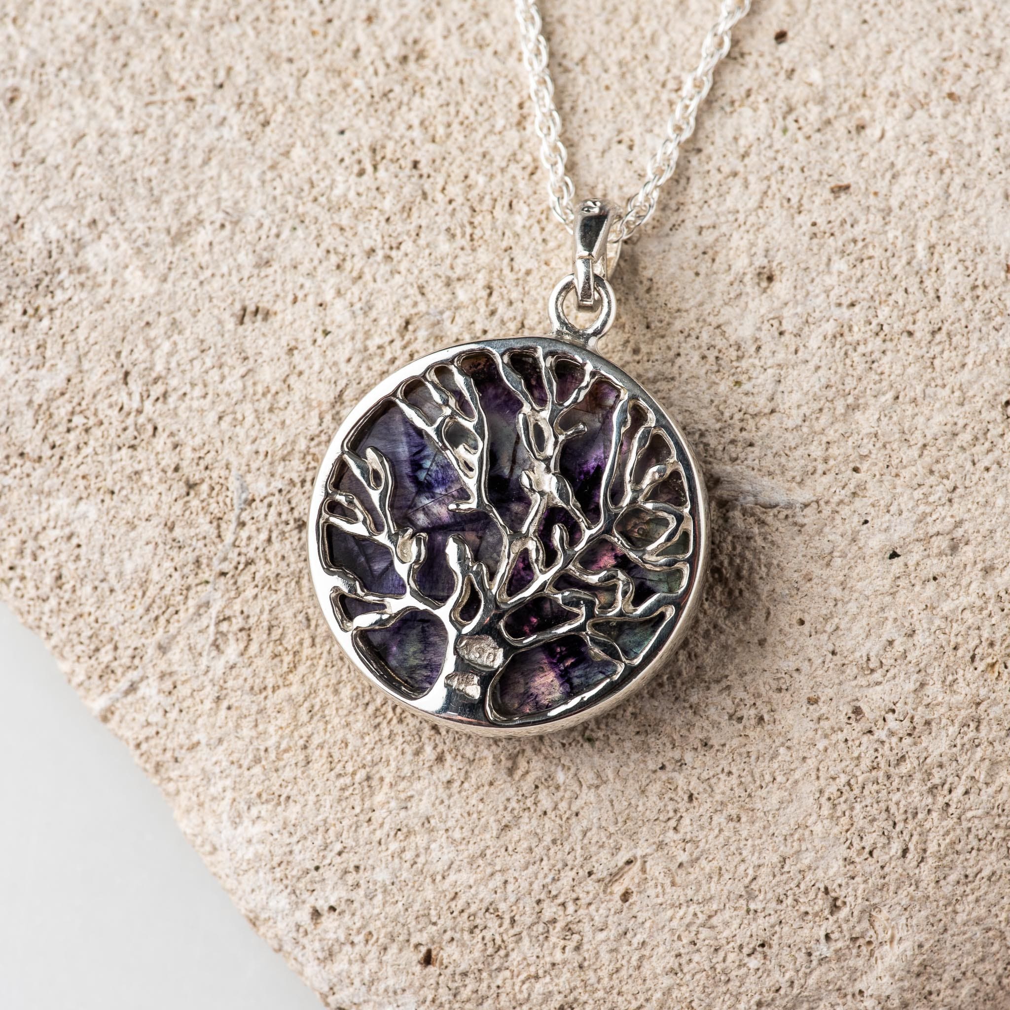 Hepburn and Hughes Blue John Pendant | Tree of Life | Reversible | Sterling Silver