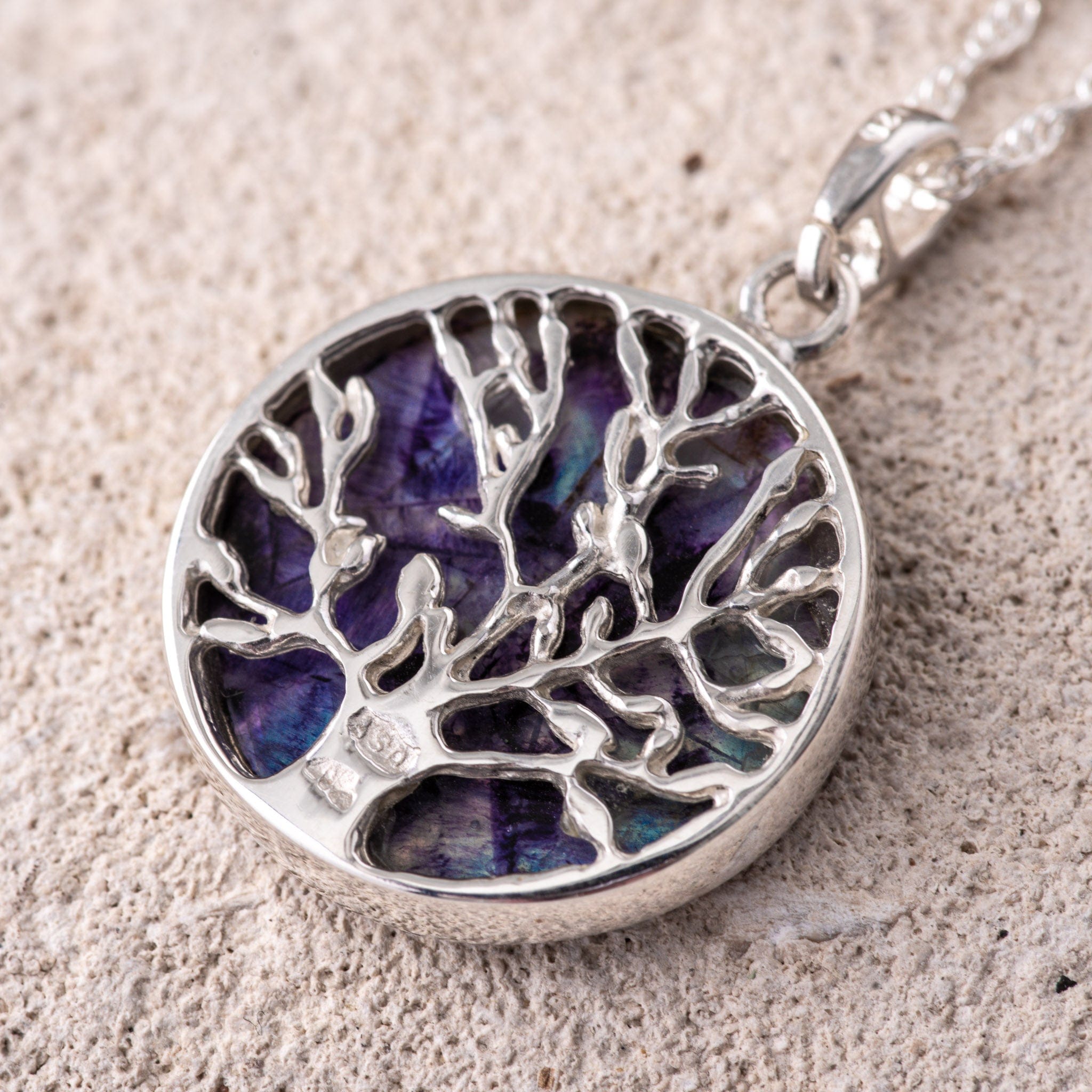 Hepburn and Hughes Blue John Pendant | Tree of Life | Reversible | Sterling Silver