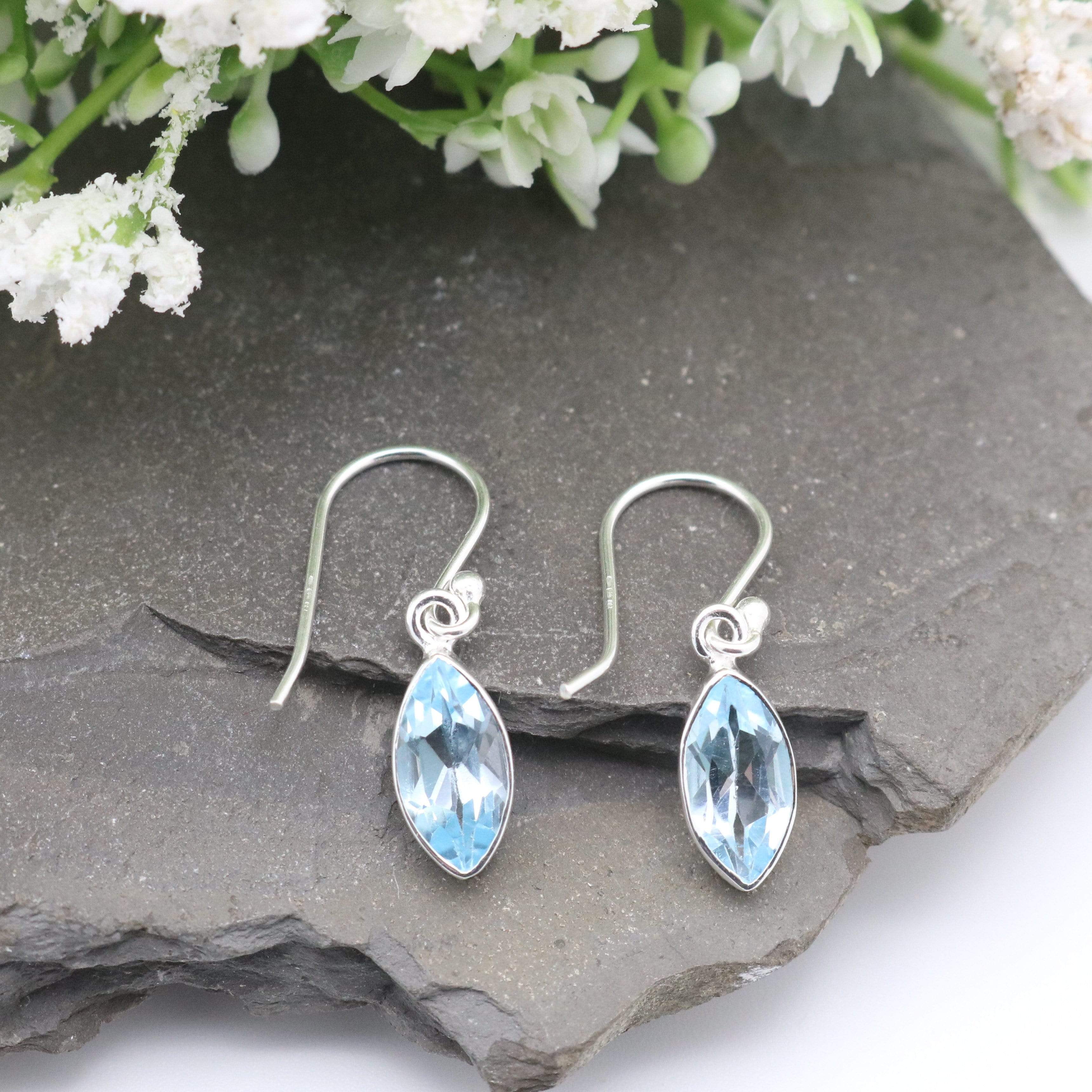 Hepburn and Hughes Blue Topaz | Marquise Faceted | Drop Earrings | Sterling Silver