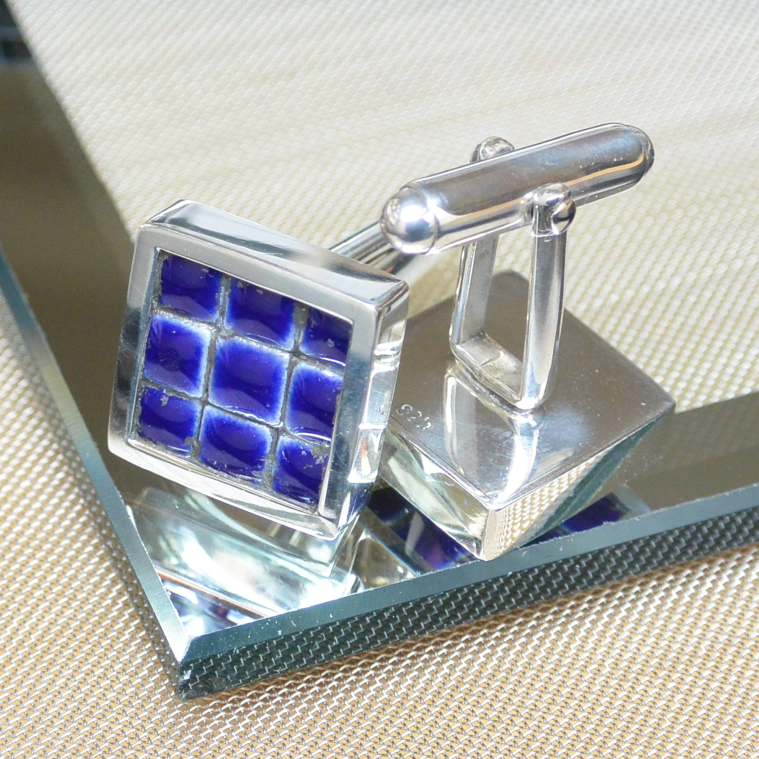 Hepburn and Hughes Ceramic Micro Tile Cufflinks in Sterling Silver