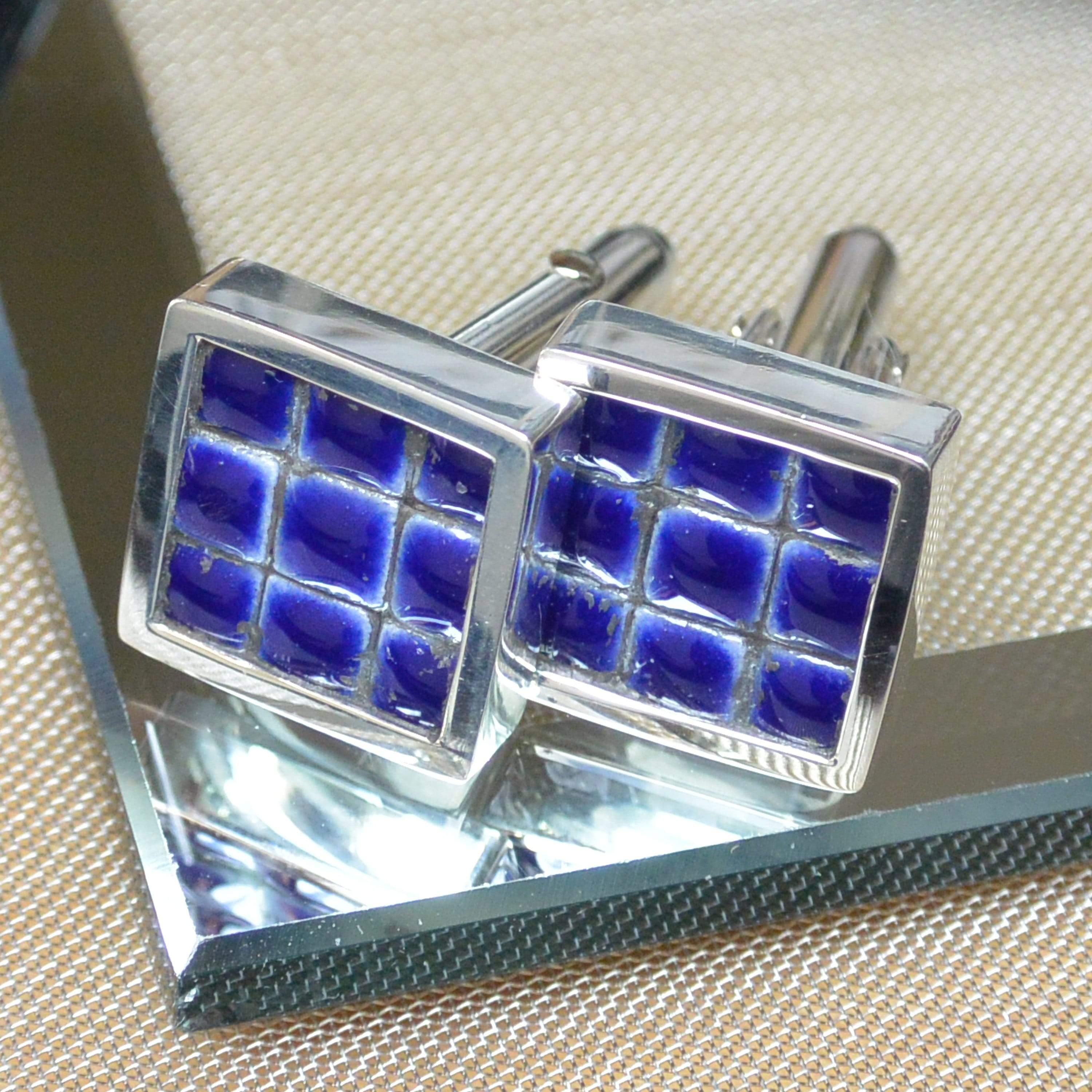 Hepburn and Hughes Ceramic Micro Tile Cufflinks in Sterling Silver