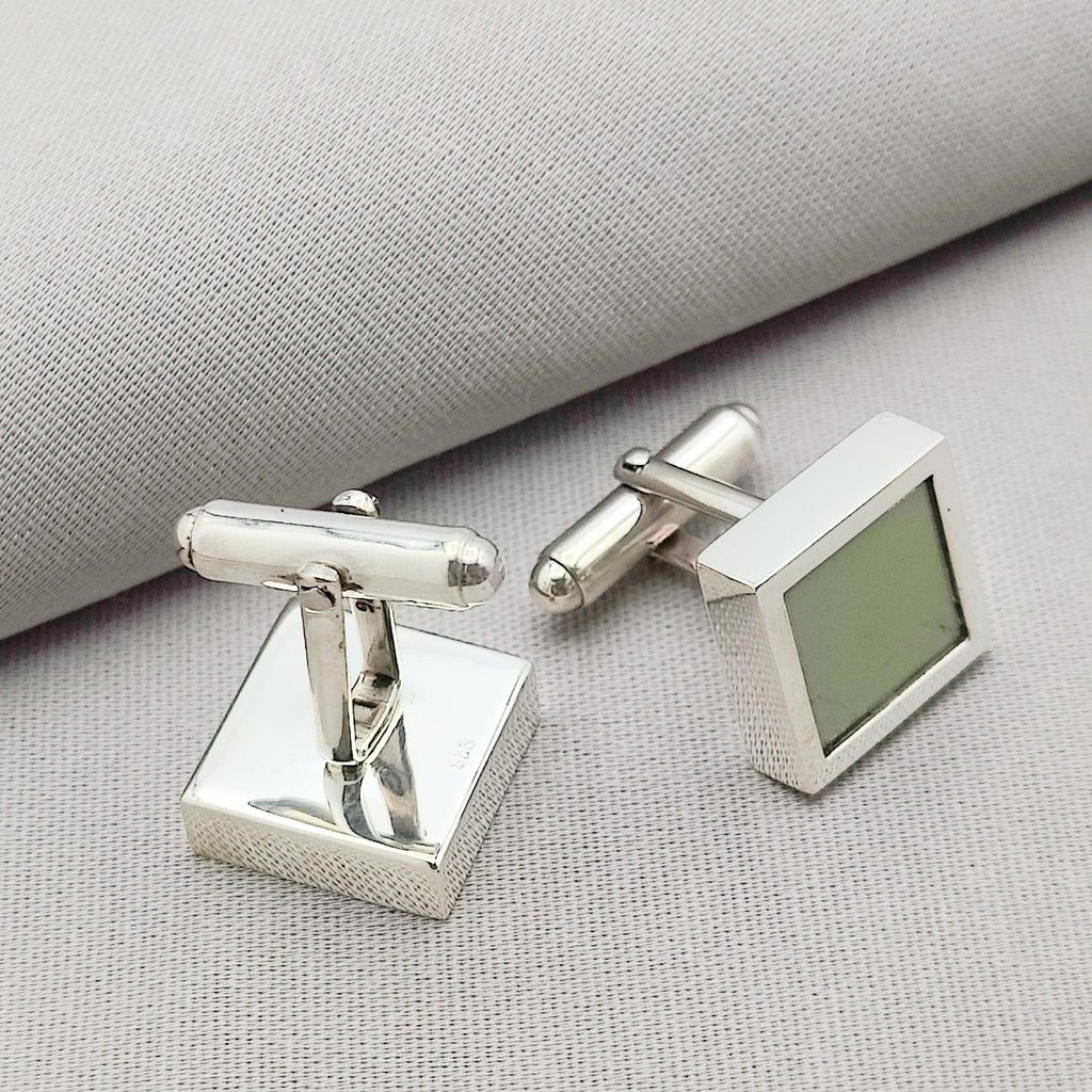 Hepburn and Hughes Concorde Cufflinks | Green Panel | Sterling Silver
