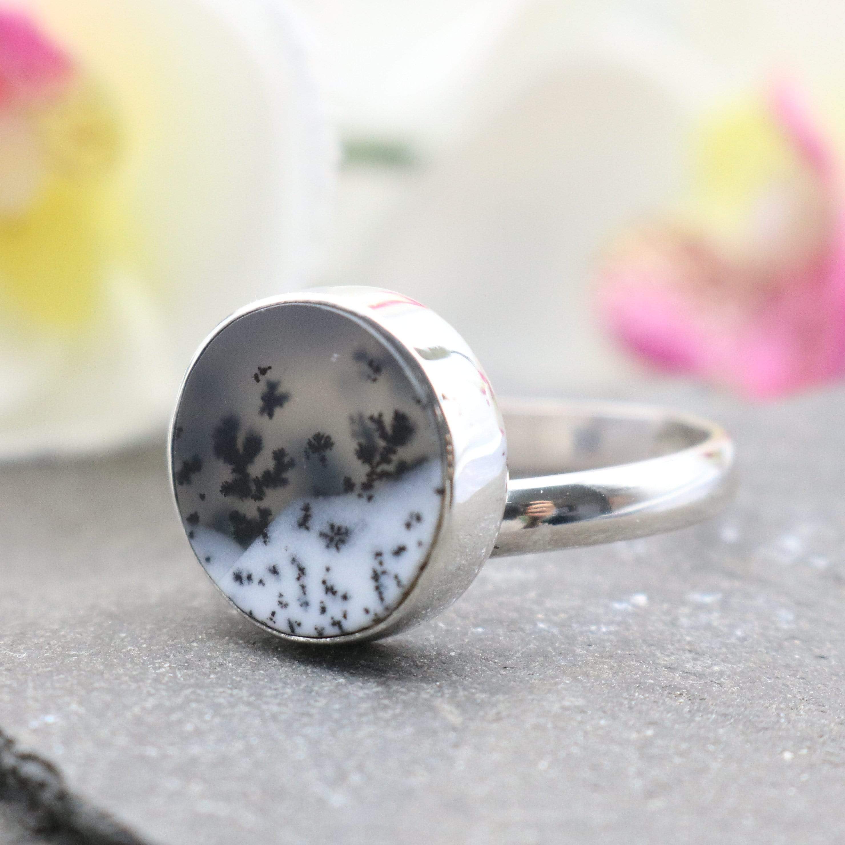 Hepburn and Hughes Dendritic Opal Adjustable Ring | Circular | in Sterling Silver