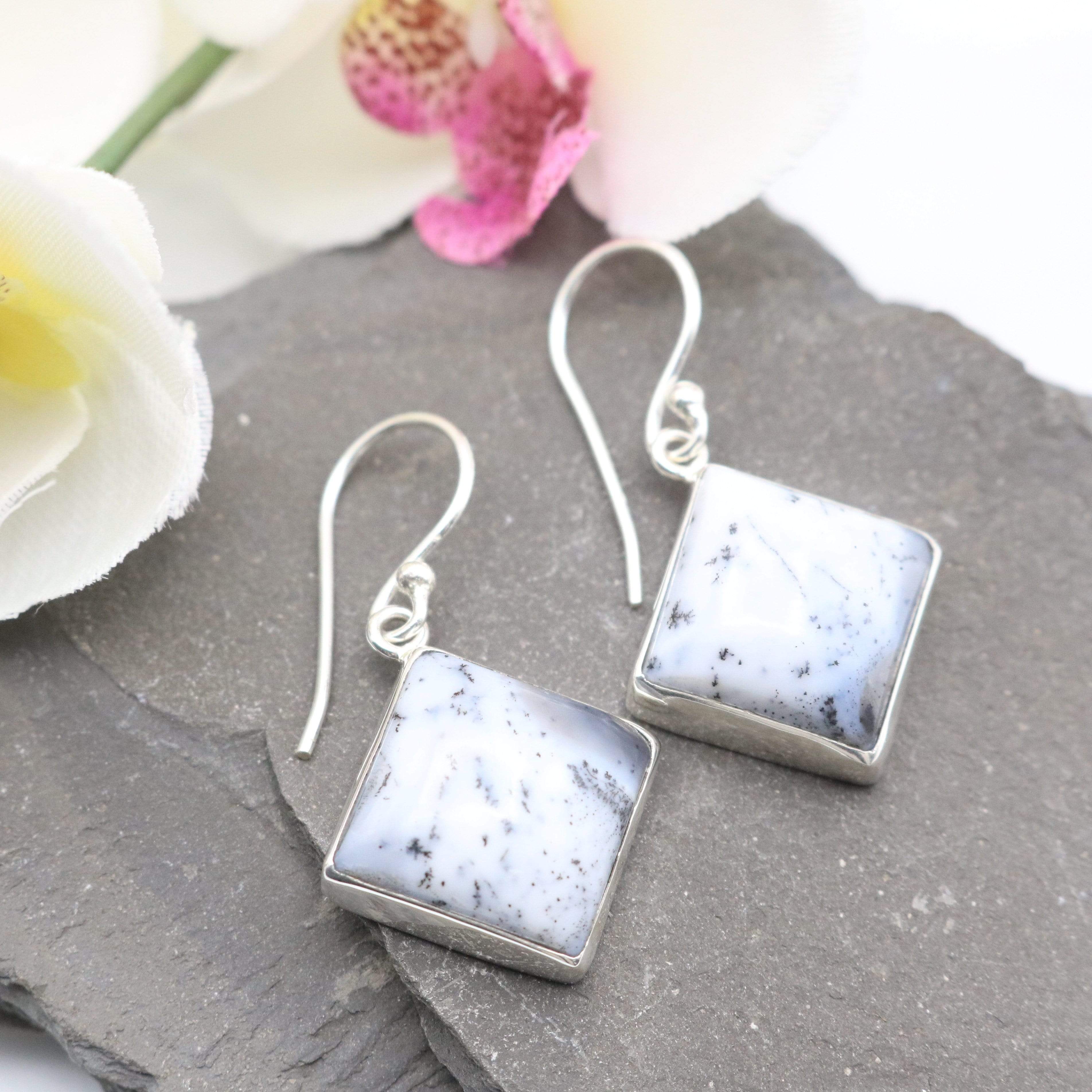 Hepburn and Hughes Dendritic Opal Earrings | Square | in Sterling Silver