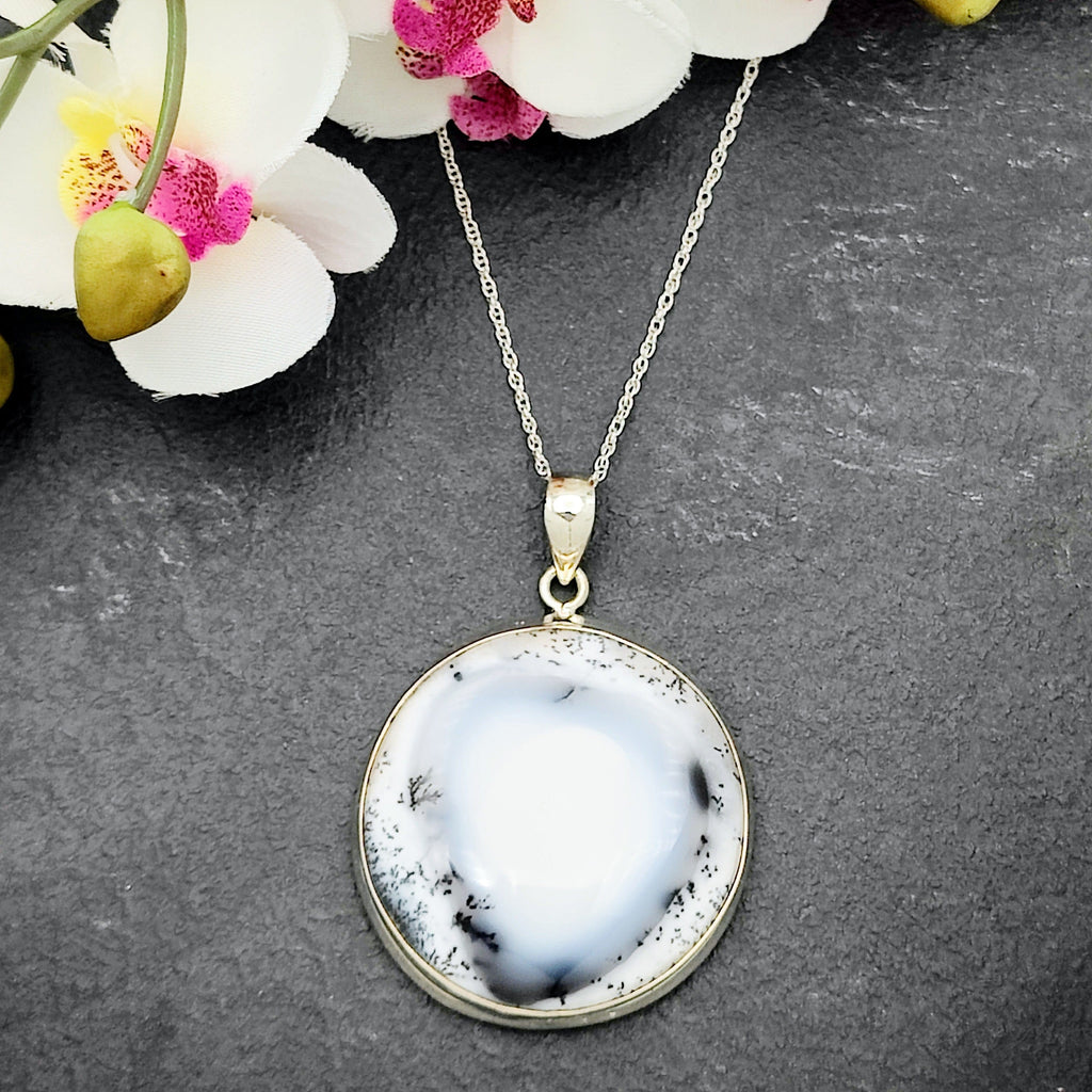 Hepburn and Hughes Dendritic Opal Pendant | Large Circle | in Sterling Silver
