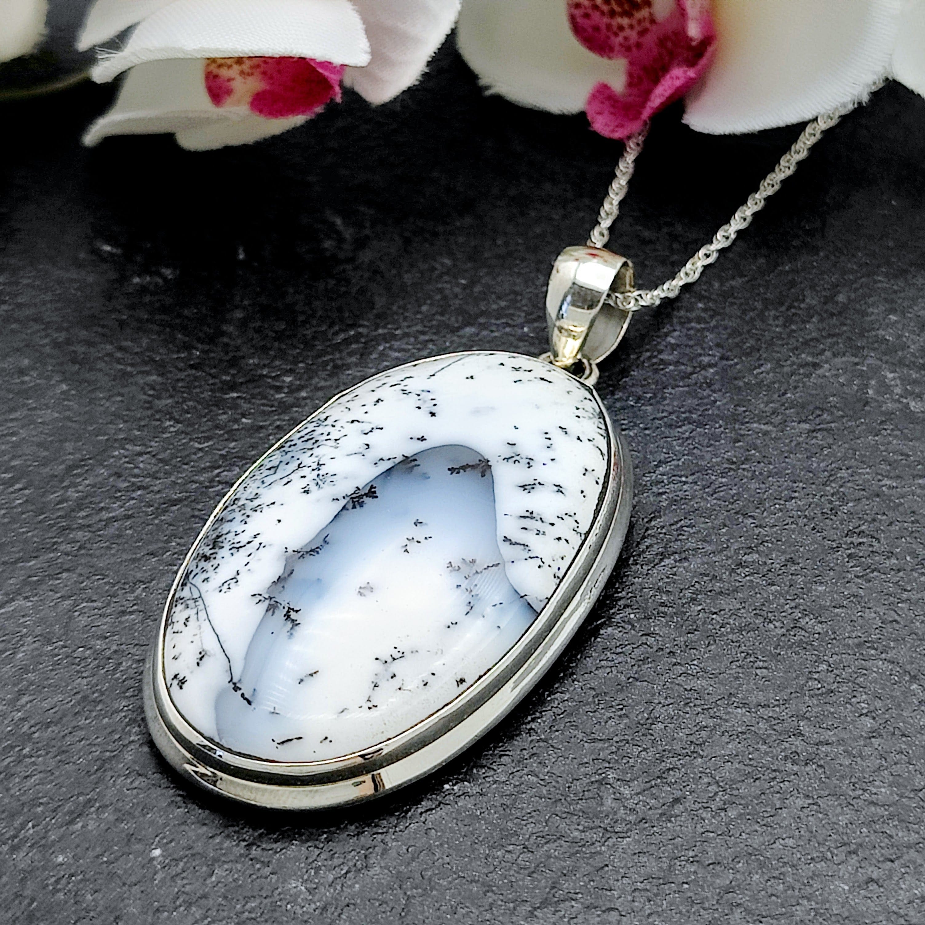 Hepburn and Hughes Dendritic Opal Pendant | Large Oval | Gemstone gift | Sterling Silver