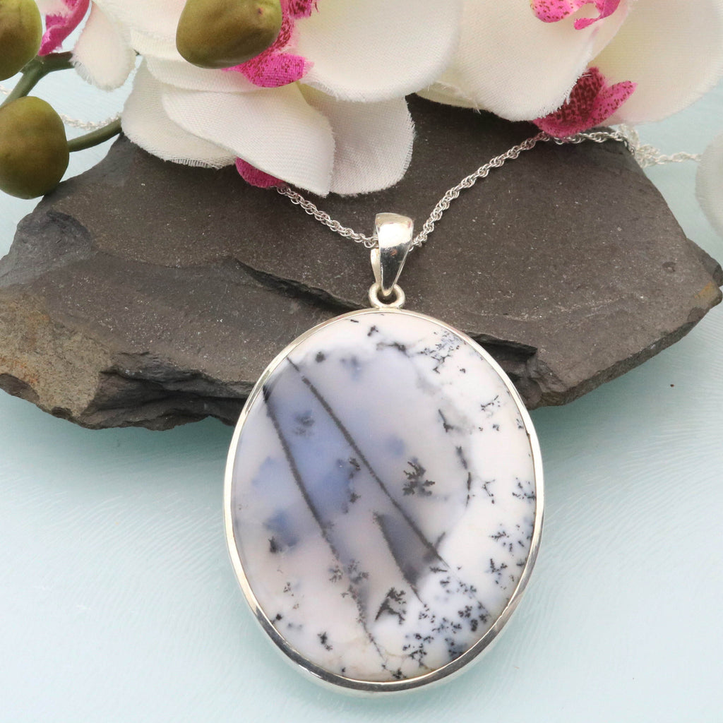 Hepburn and Hughes Dendritic Opal Pendant | Large Oval | in Sterling Silver