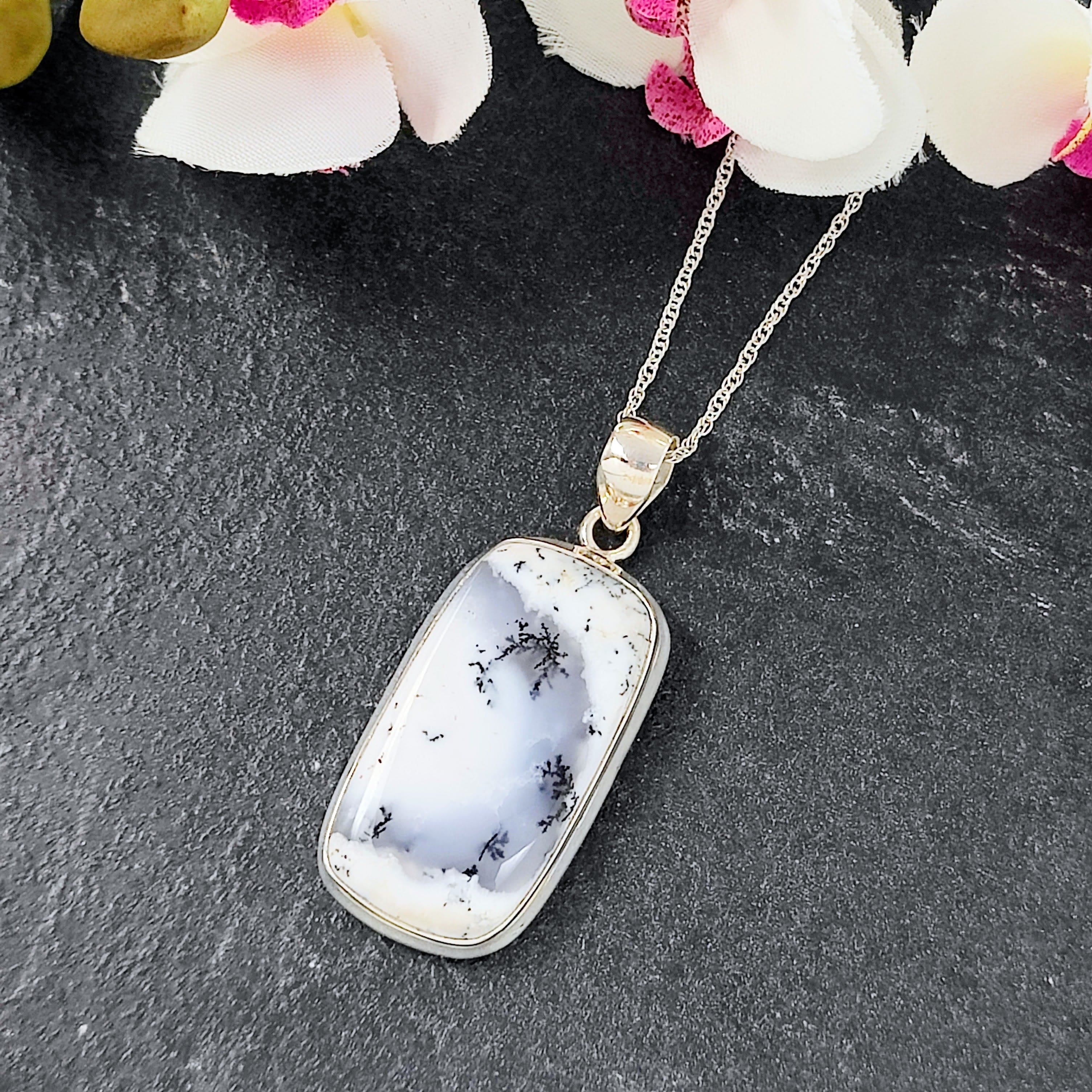 Hepburn and Hughes Dendritic Opal Pendant | Rectangular | Gemstone gift | Sterling Silver