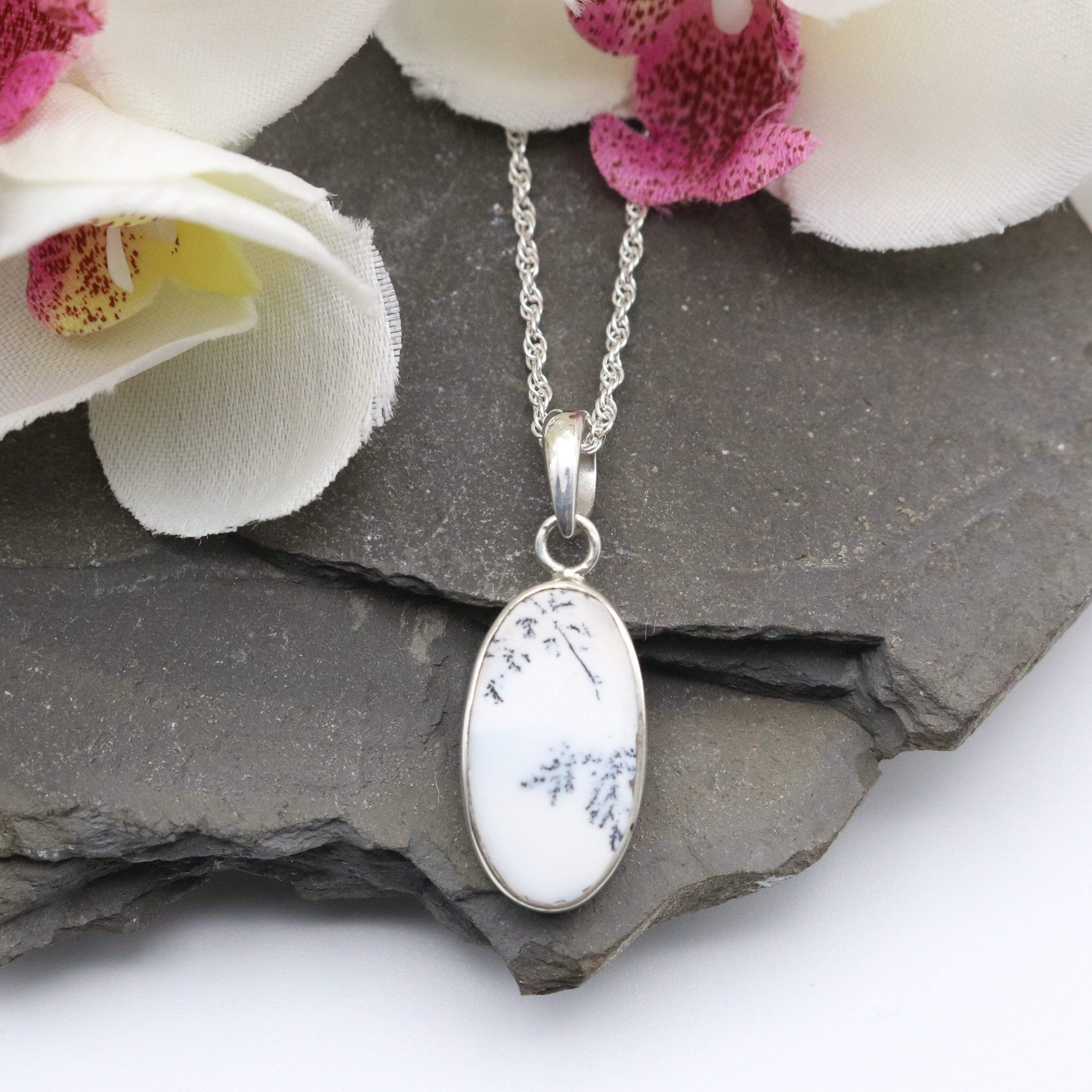 Hepburn and Hughes Dendritic Opal Pendant | Slim Oval | in Sterling Silver