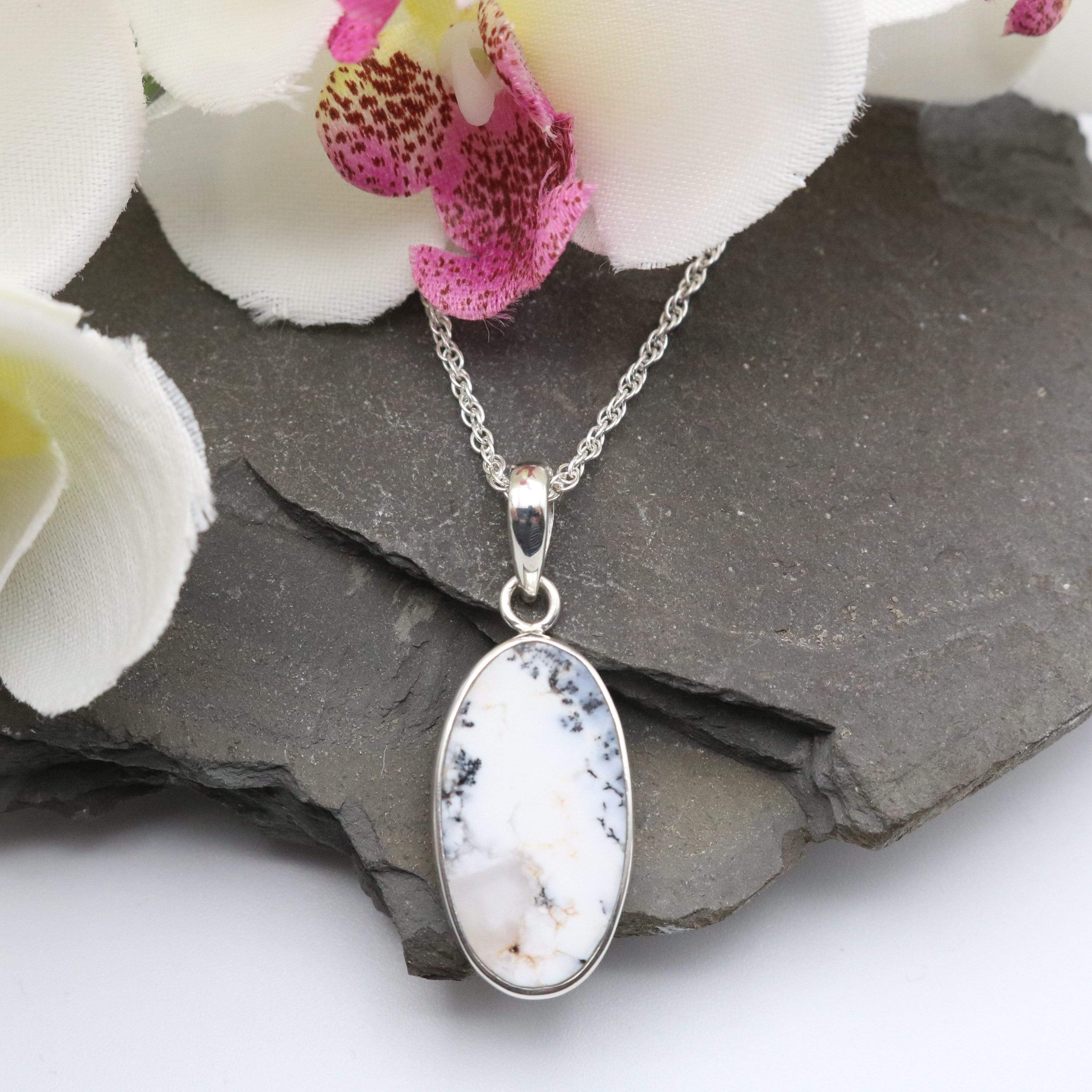 Hepburn and Hughes Dendritic Opal Pendant | Slim Oval | in Sterling Silver
