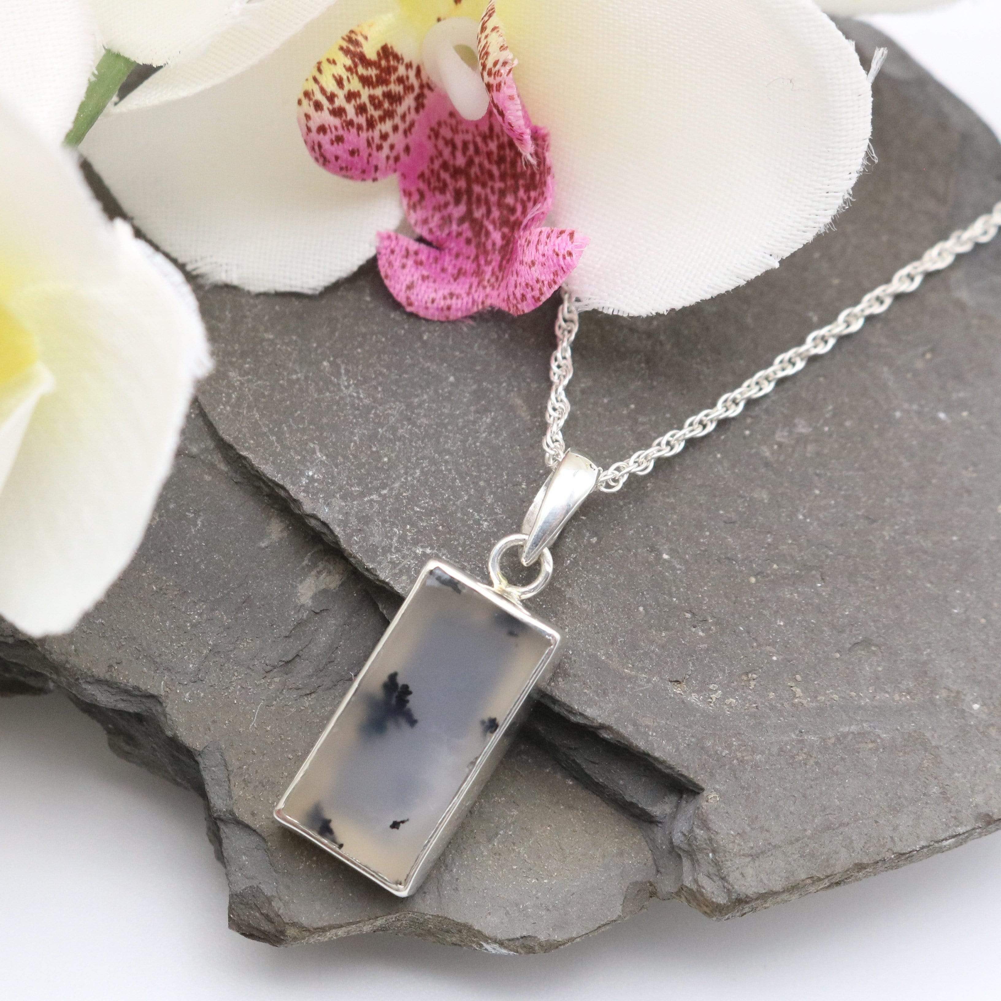 Hepburn and Hughes Dendritic Opal Pendant | Slim Rectangle | in Sterling Silver