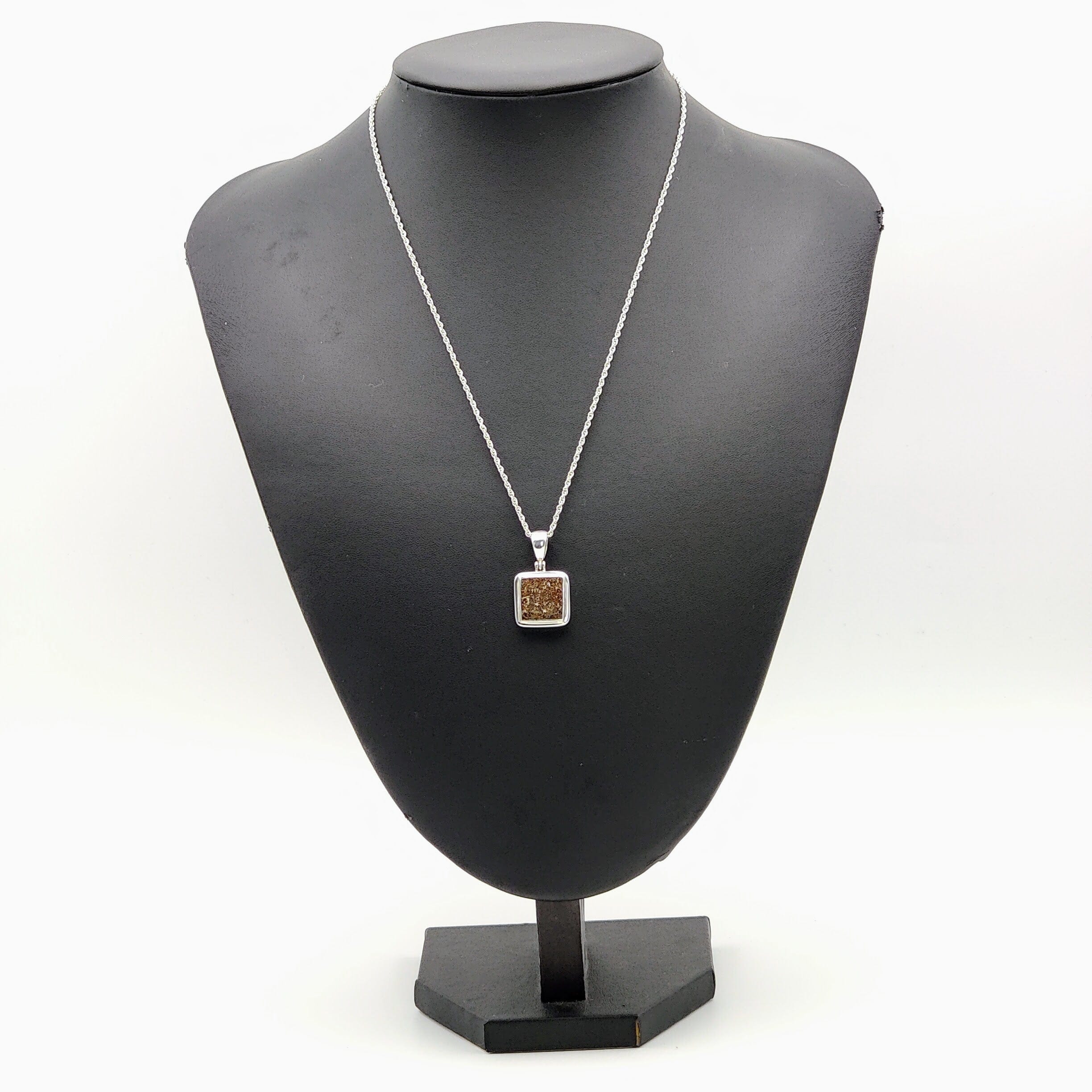 Hepburn and Hughes Dinosaur Bone Pendant | Fossilised Triceratops | Square | Sterling Silver