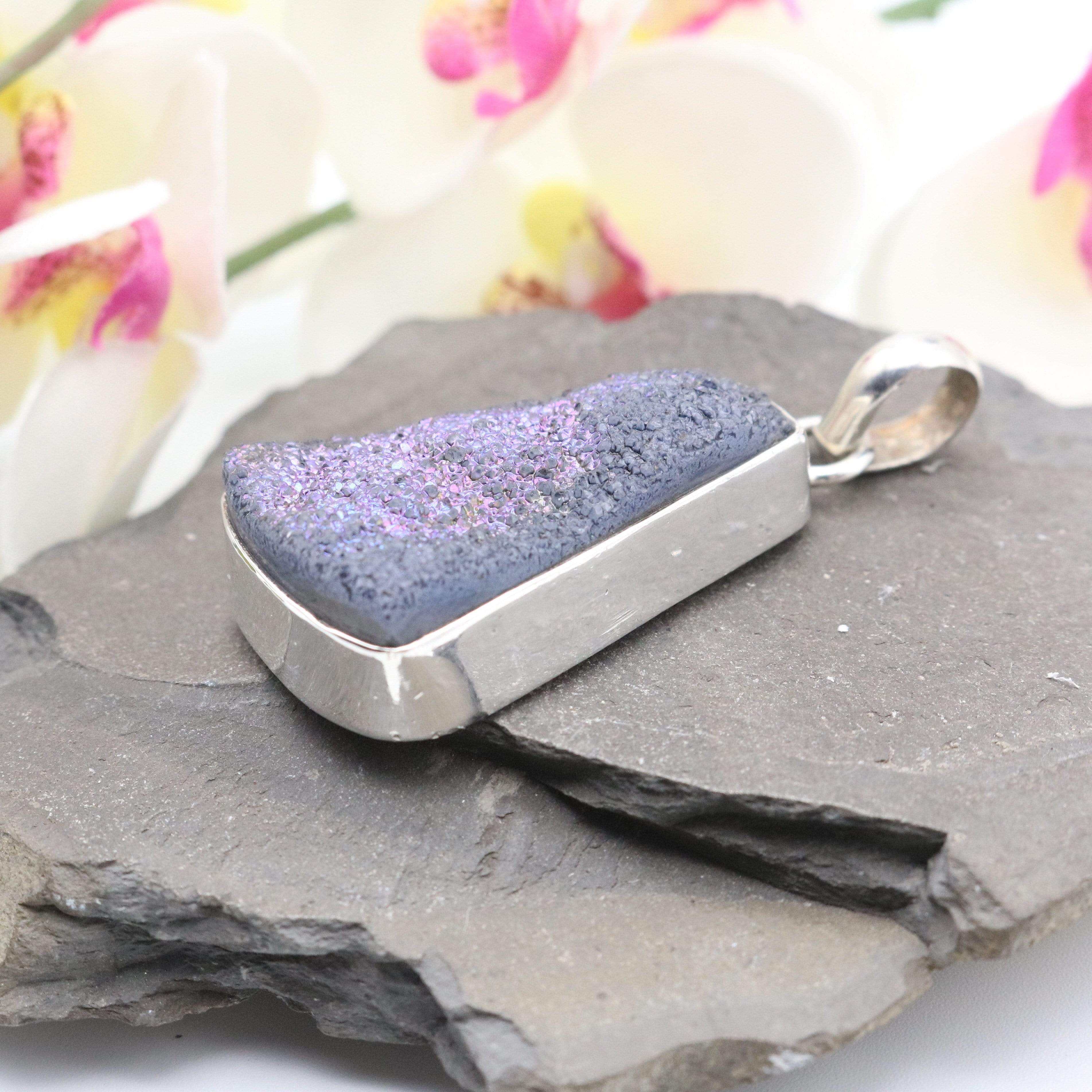 Hepburn and Hughes Druzy Pendant, Rectangular in Sterling Silver