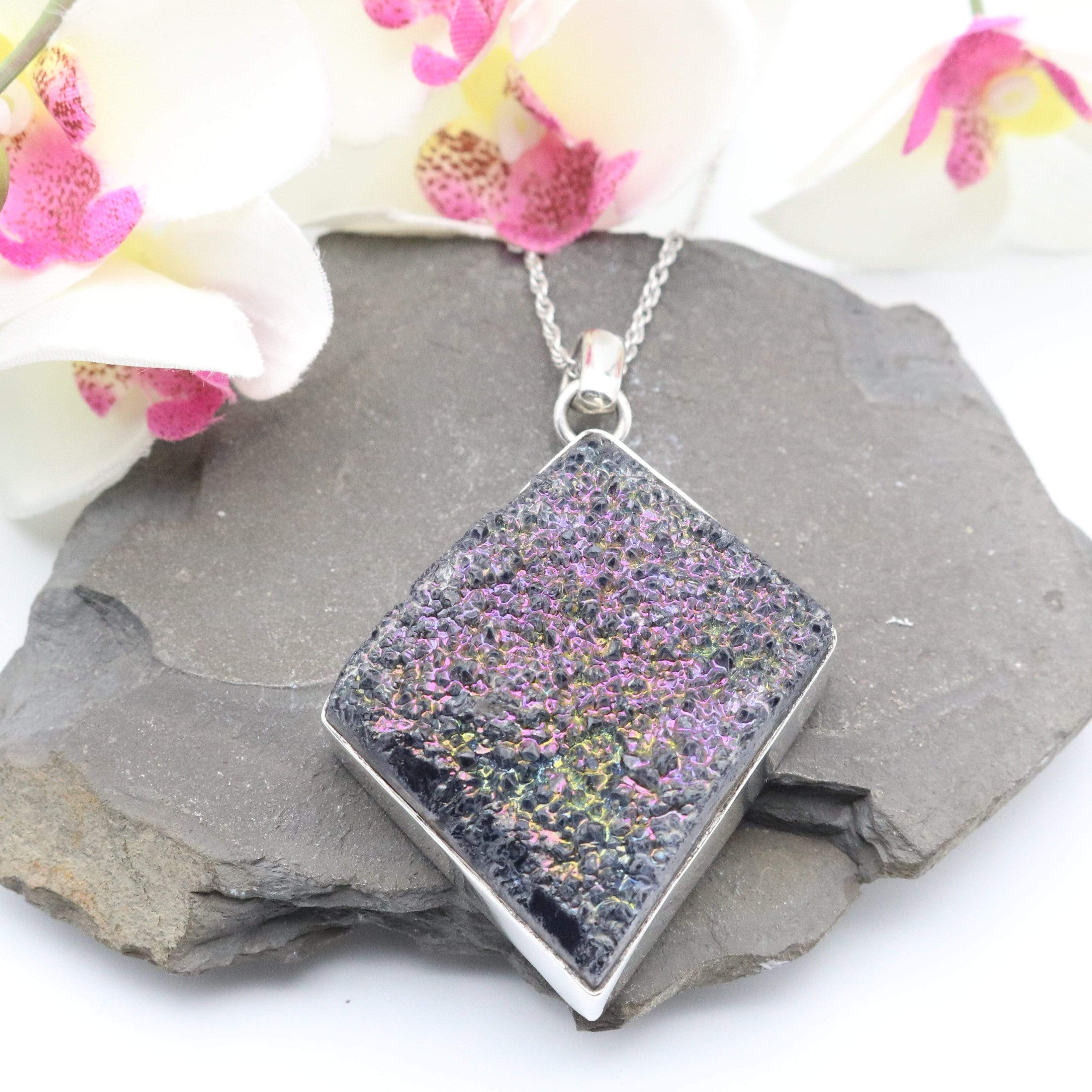 Hepburn and Hughes Druzy Quartz Pendant | Diamond | Sterling Silver