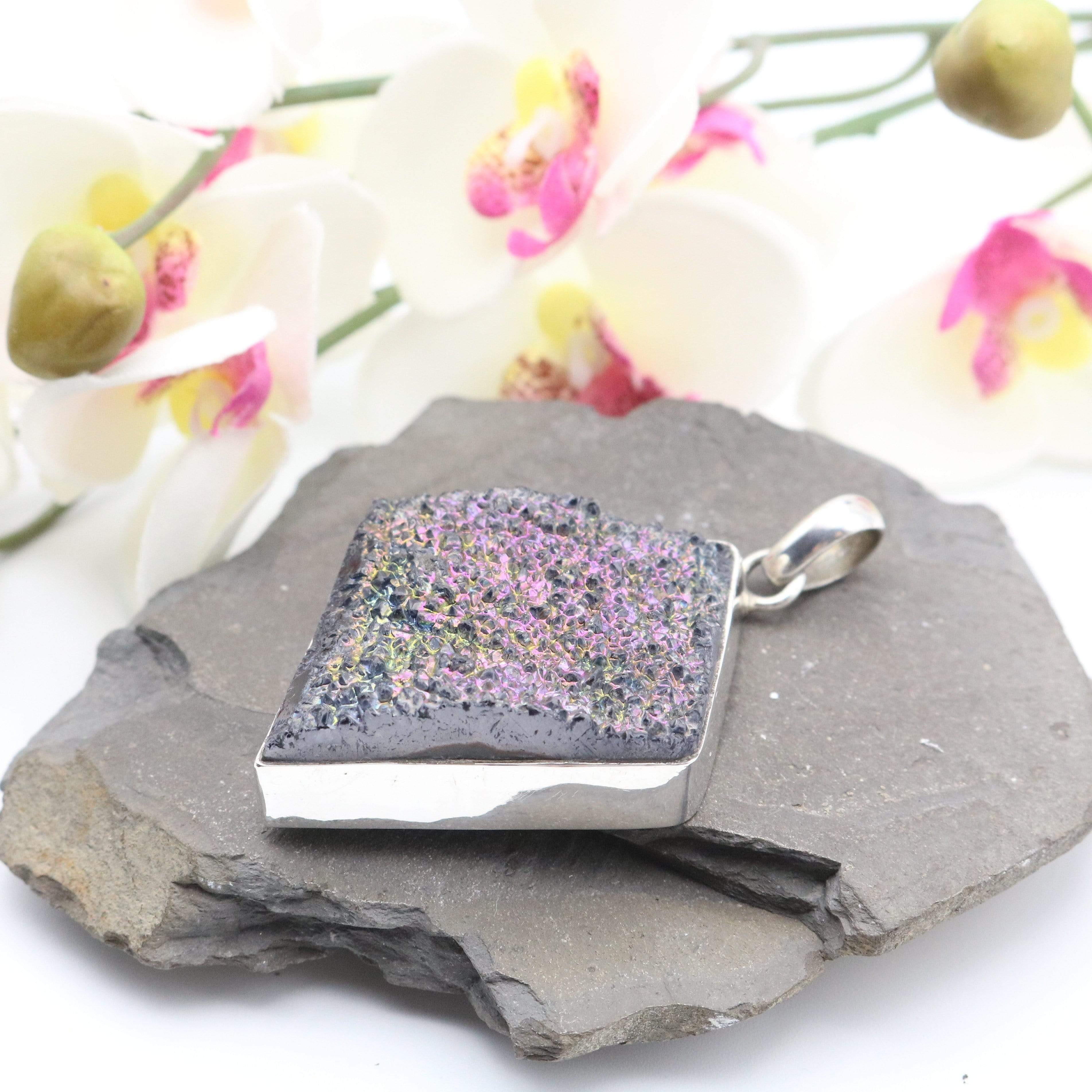 Hepburn and Hughes Druzy Quartz Pendant | Diamond | Sterling Silver