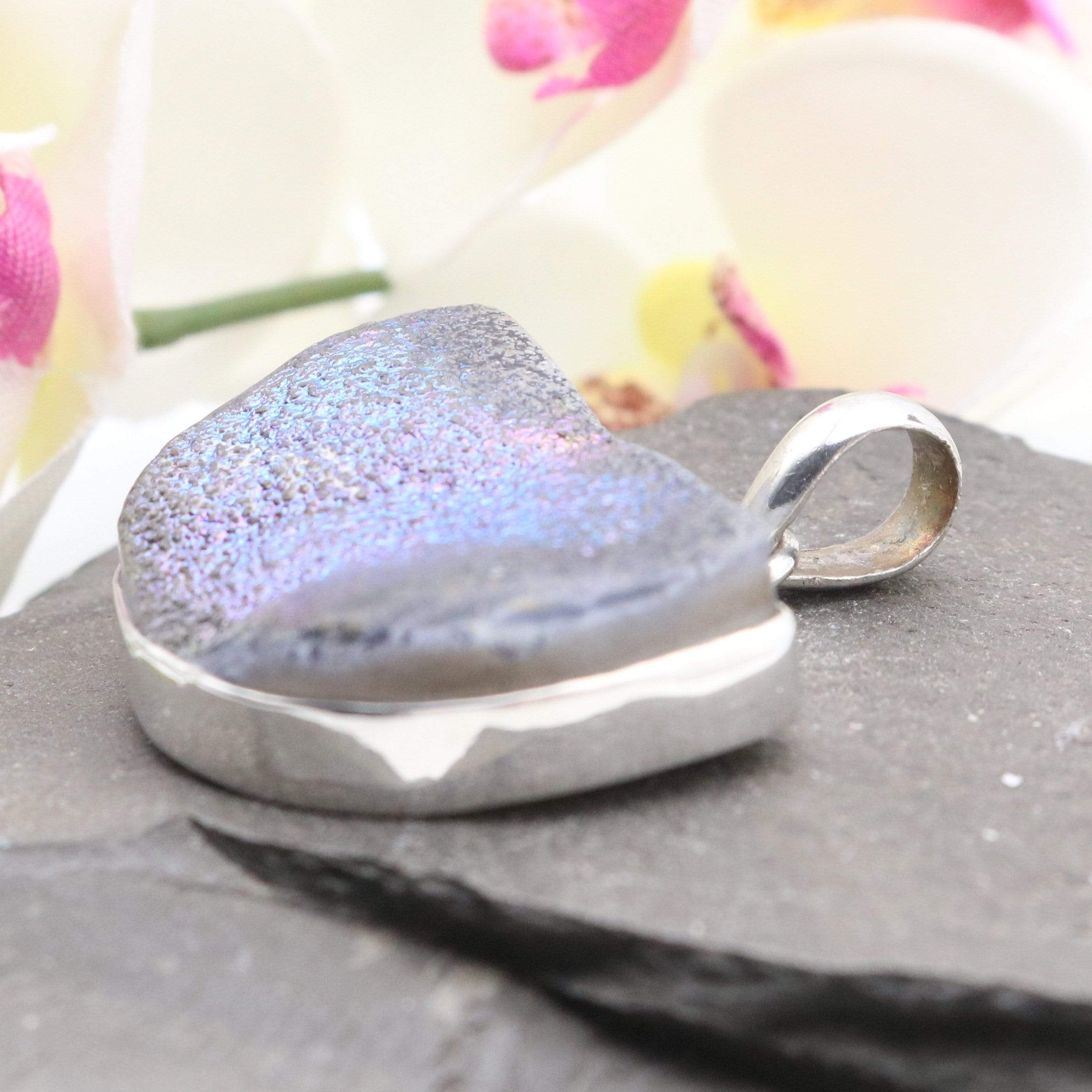 Hepburn and Hughes Druzy Quartz Pendant | Half Moon | Sterling Silver