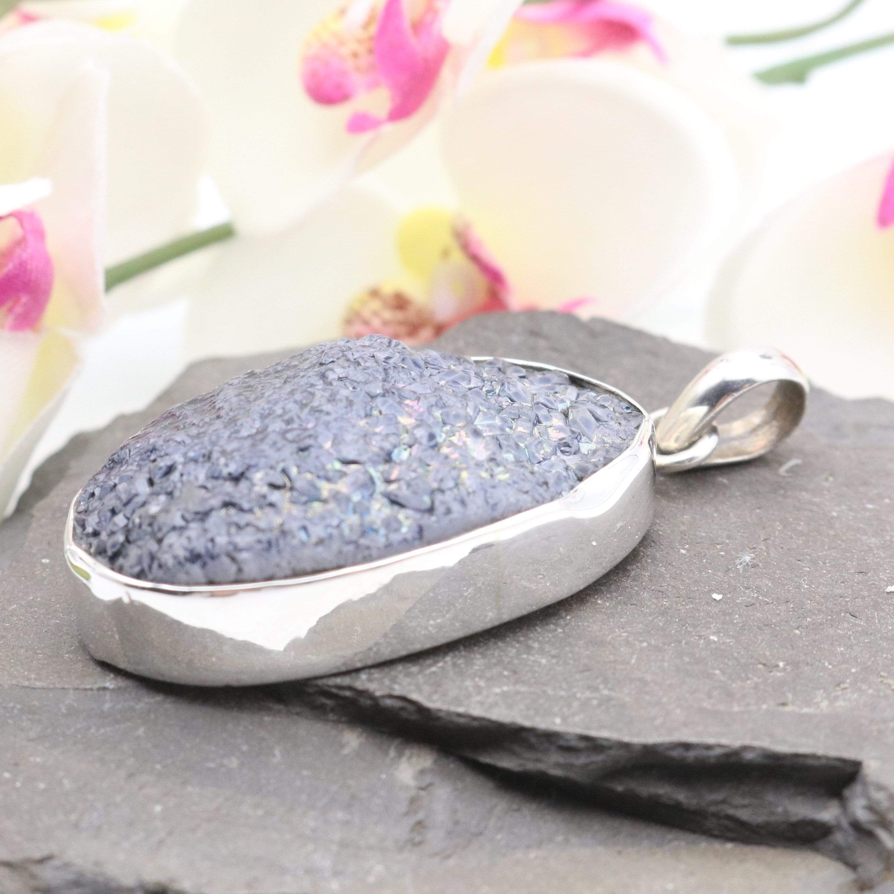 Hepburn and Hughes Druzy Quartz Pendant | Oval | Sterling Silver