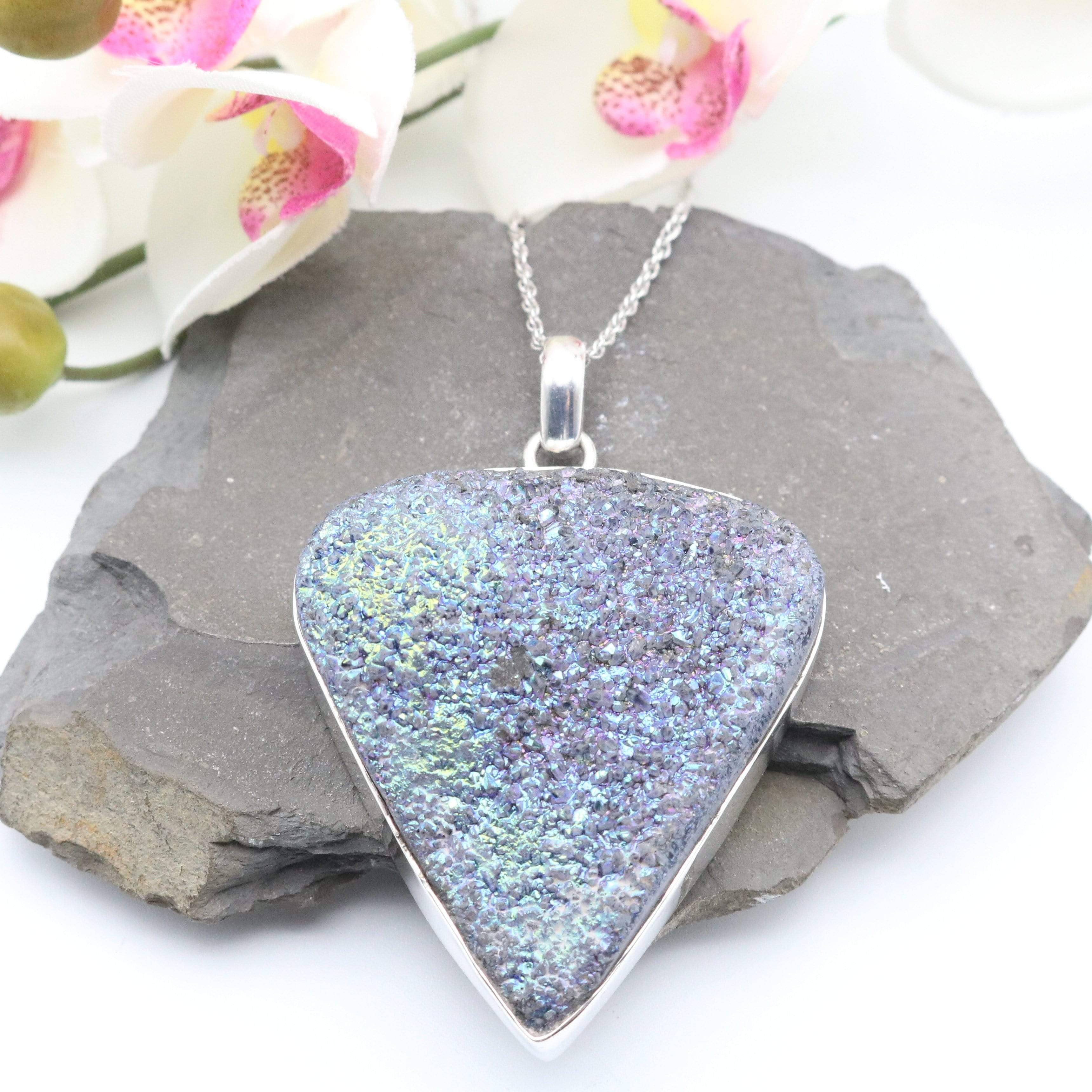 Hepburn and Hughes Druzy Quartz Pendant | Triangle | Sterling Silver