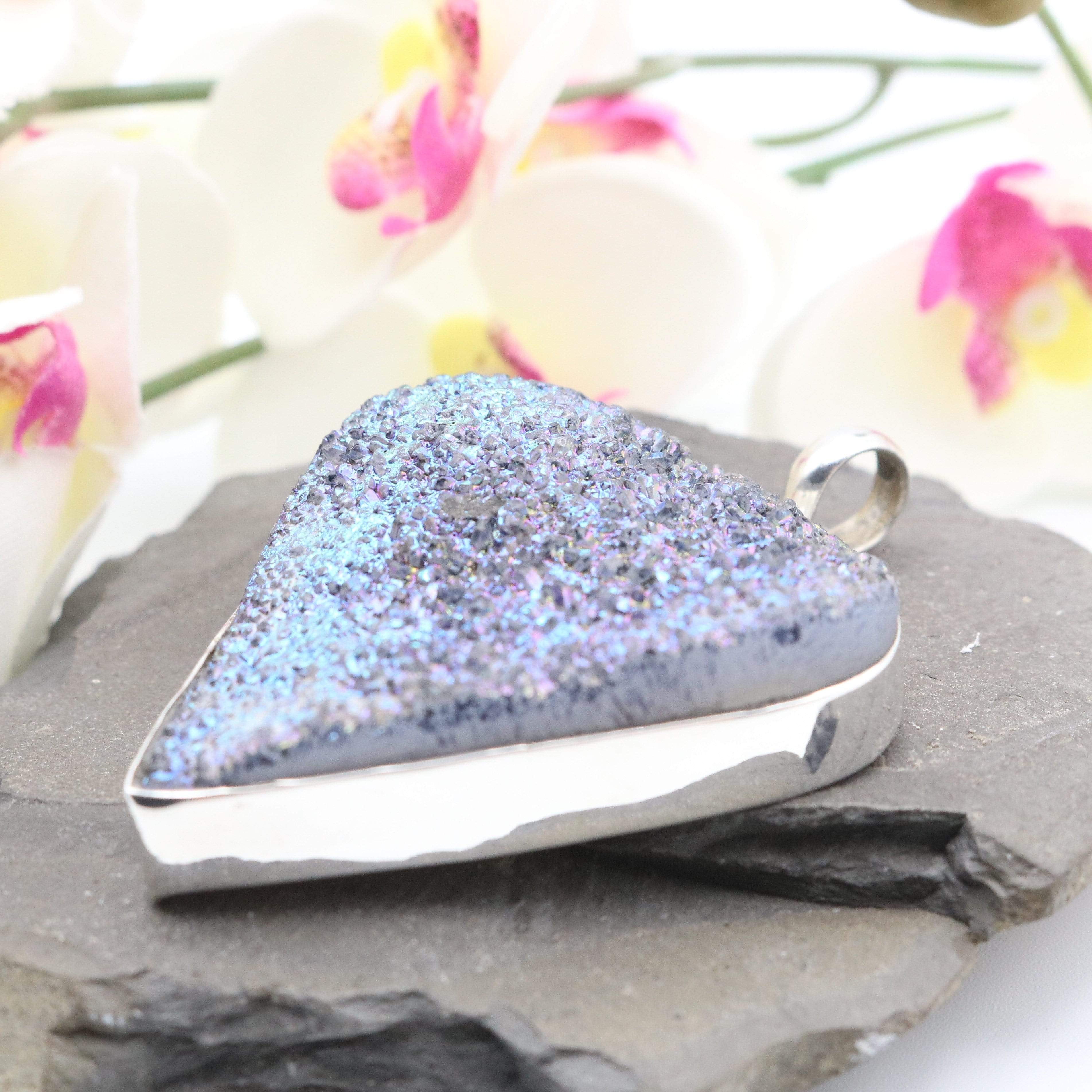 Hepburn and Hughes Druzy Quartz Pendant | Triangle | Sterling Silver