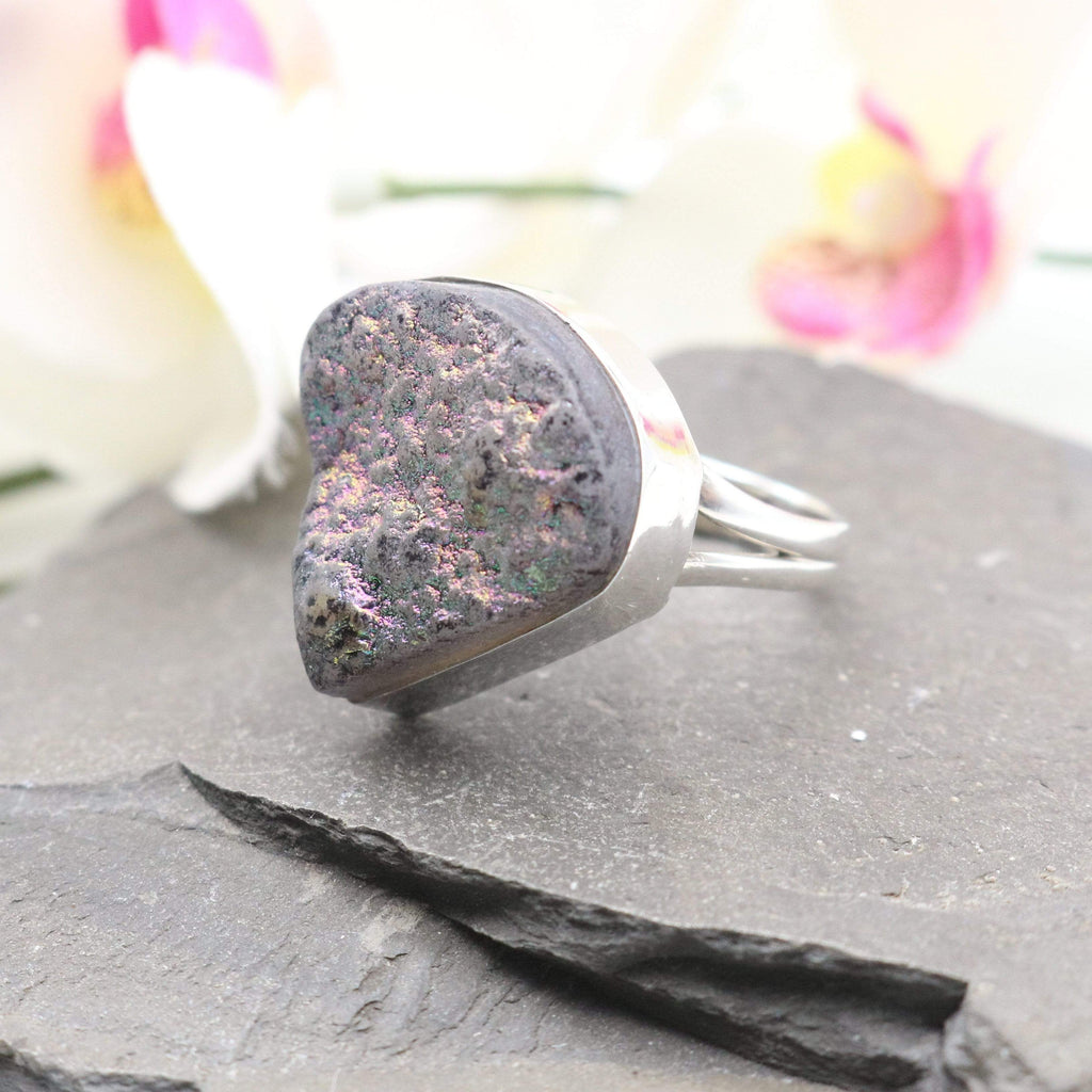 Hepburn and Hughes Druzy Quartz Ring | Triangle | Size P | Sterling Silver