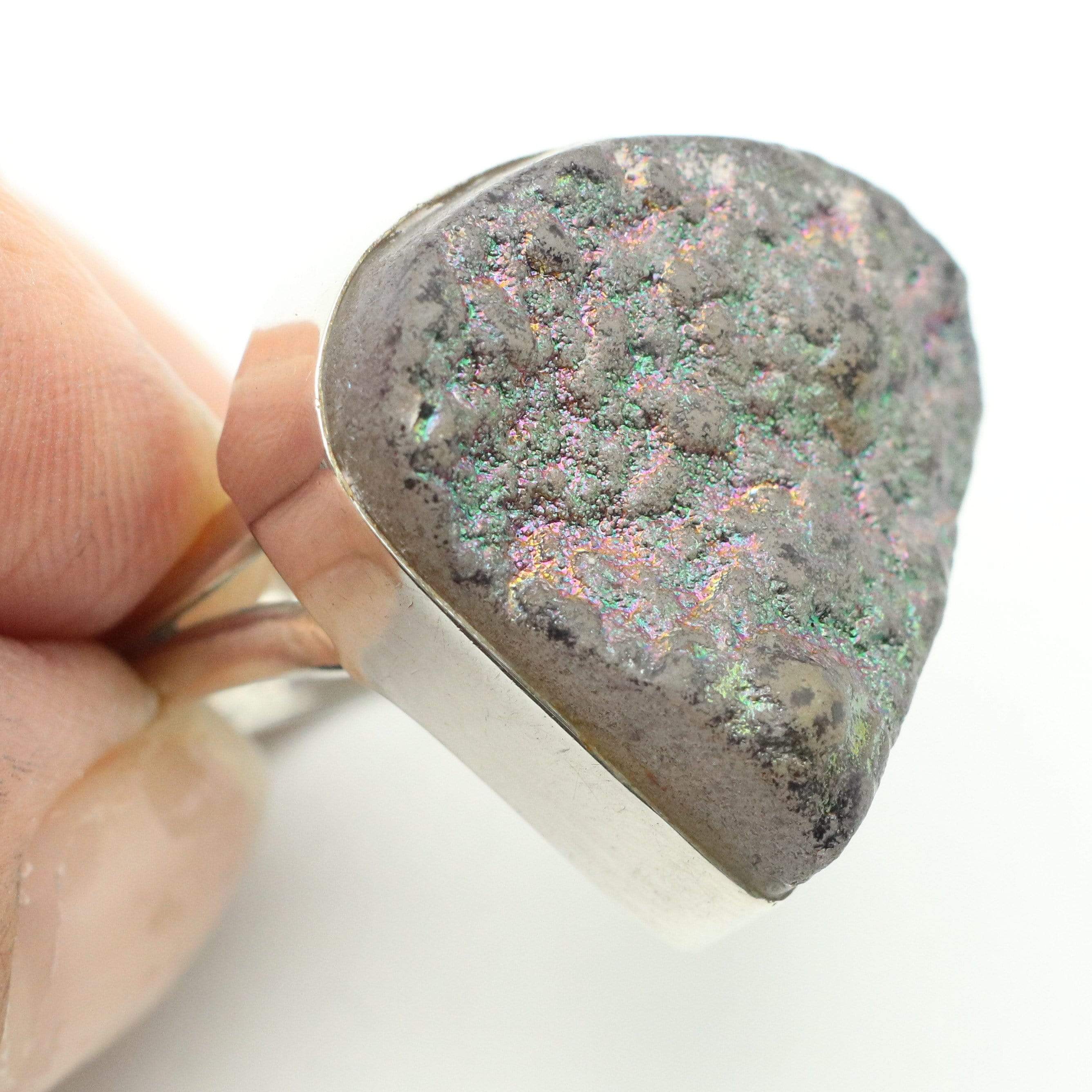 Hepburn and Hughes Druzy Quartz Ring | Triangle | Size P | Sterling Silver