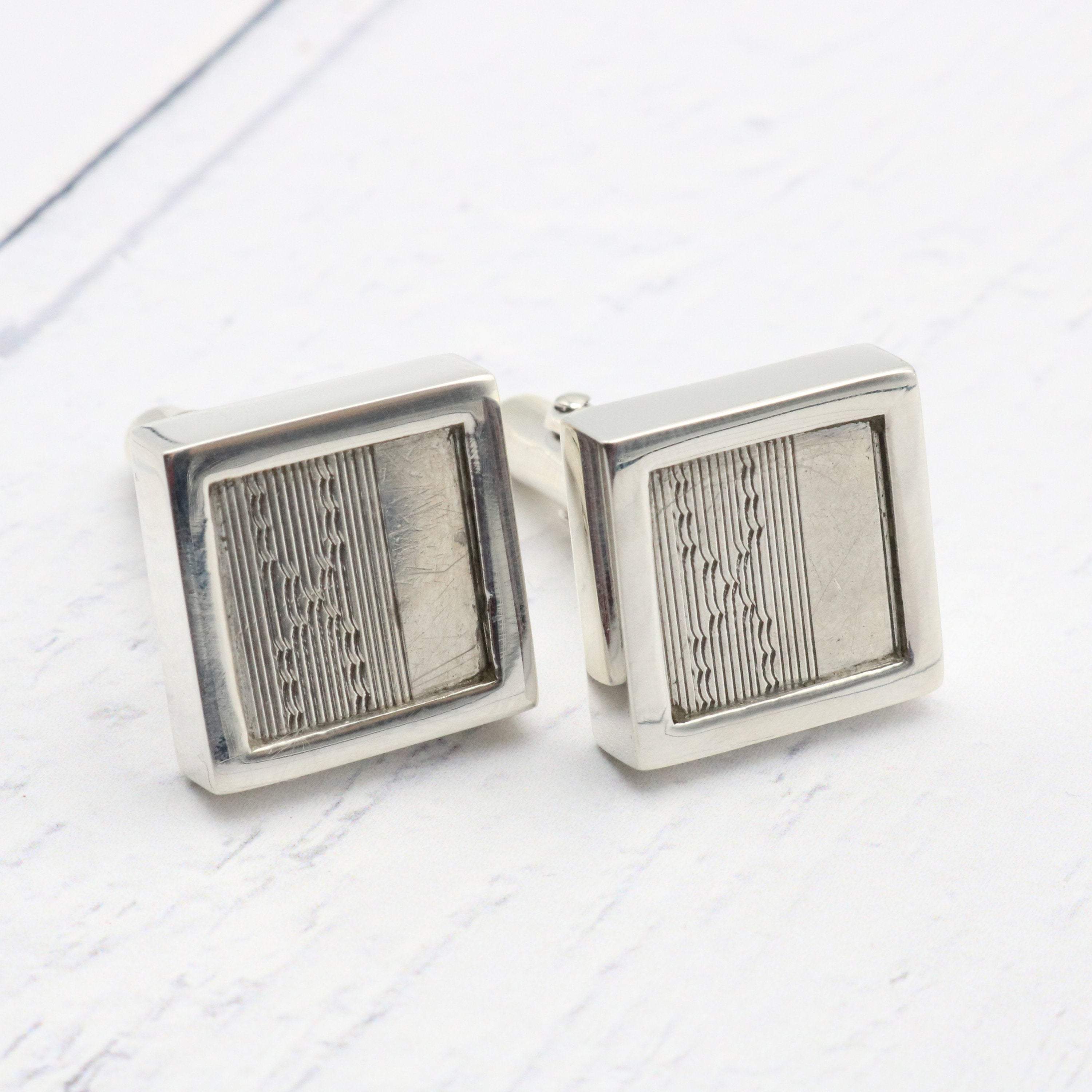 Hepburn and Hughes Engine Turned Antique Sterling Silver Cufflinks
